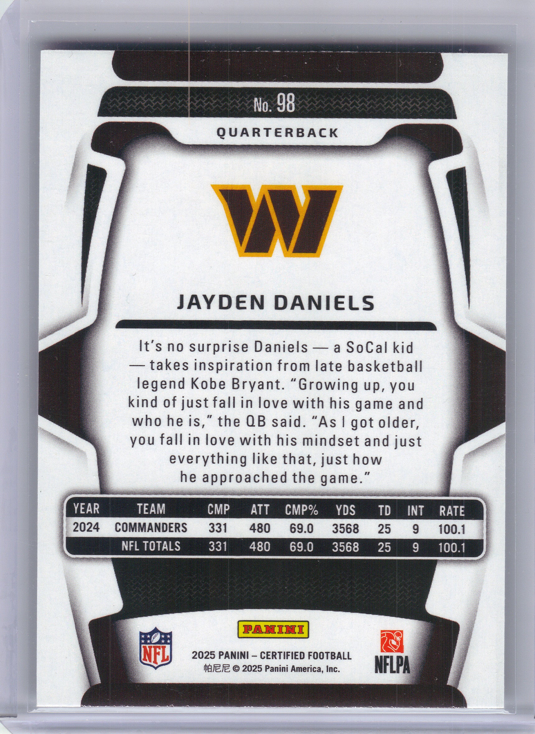 2025 Panini Certified #98 Jayden Daniels Washington Commanders