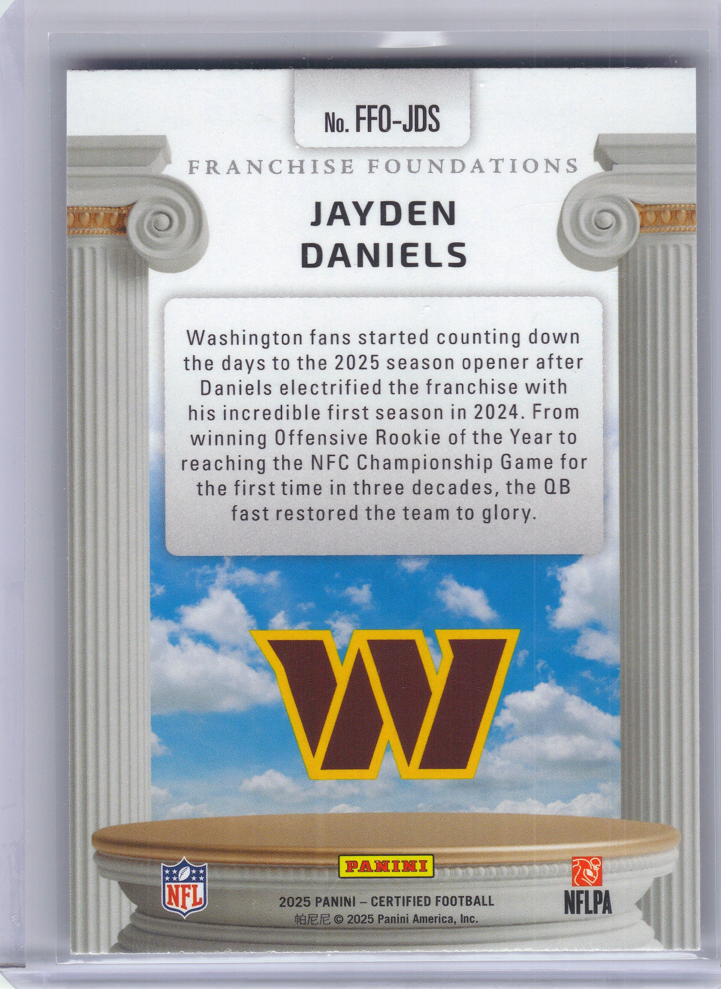 2025 Panini Certified #FFO-JDS Jayden Daniels Franchise Foundations Washington Commanders