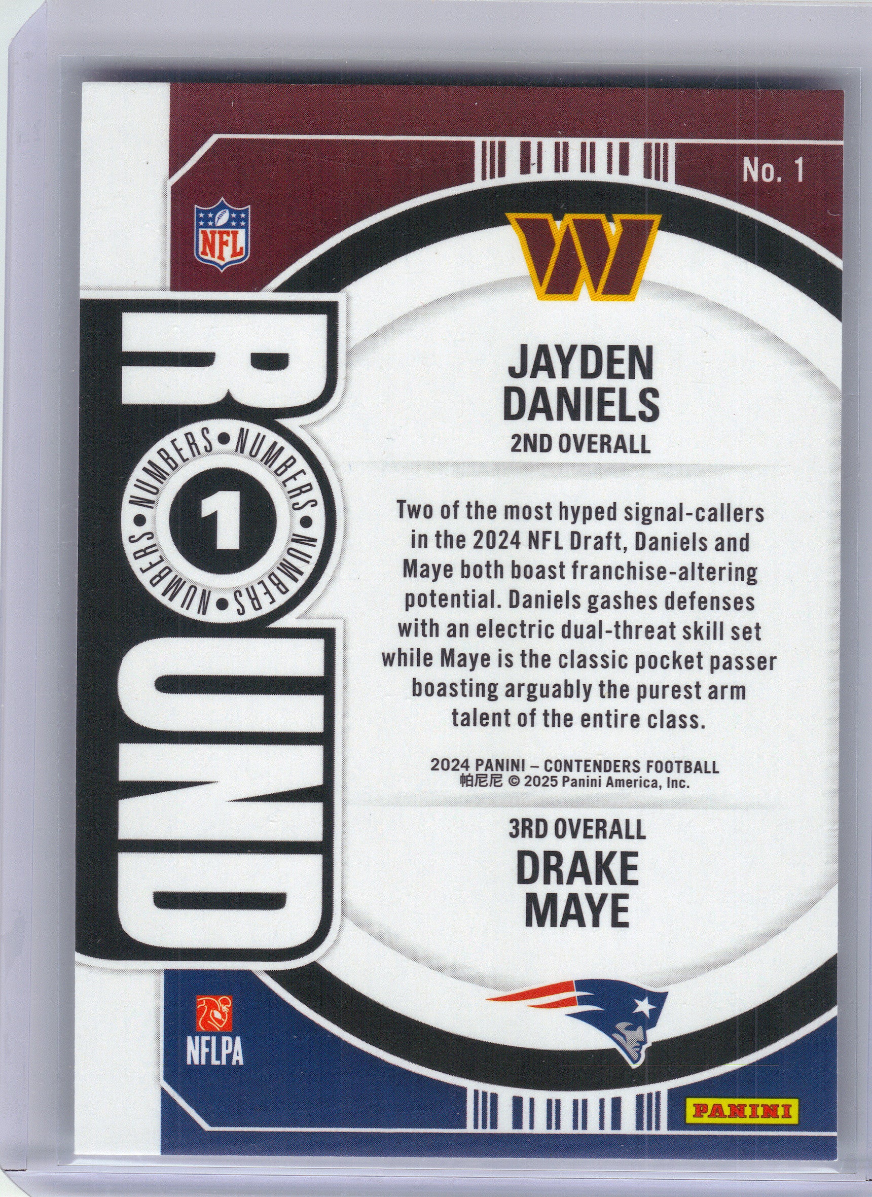 2024 Panini Contenders #1 Drake Maye / Jayden Daniels Round Numbers
