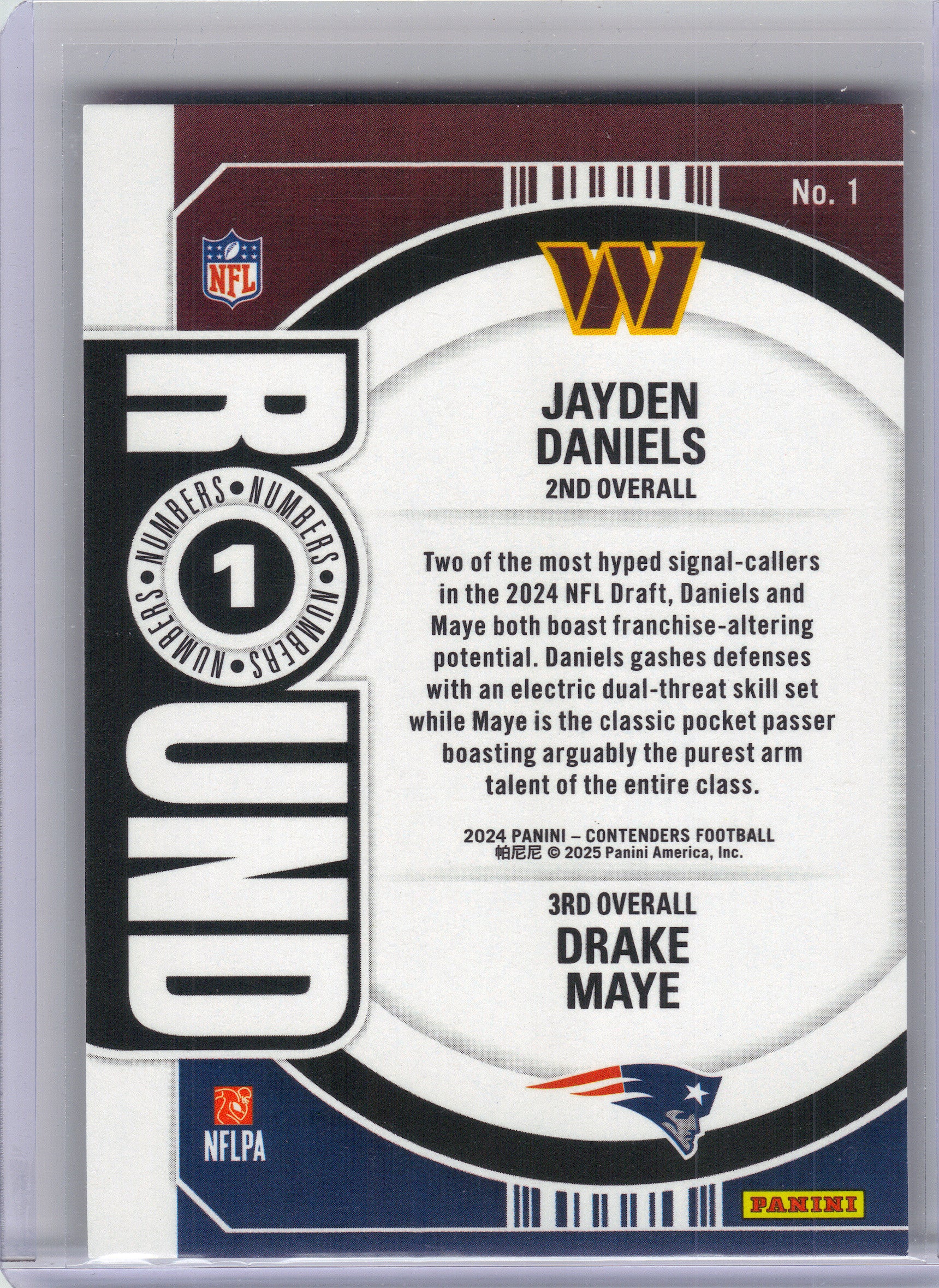 2024 Panini Contenders #1 Drake Maye / Jayden Daniels Round Numbers x