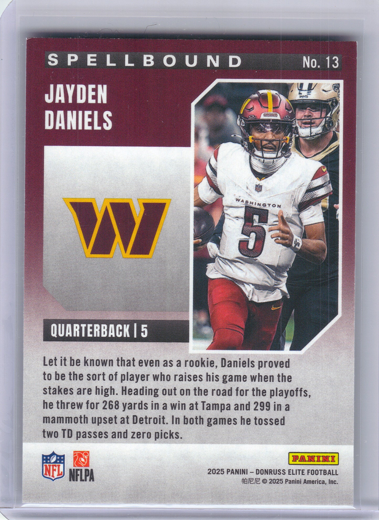 2025 Donruss Elite #13 Jayden Daniels Spellbound Green Washington Commanders