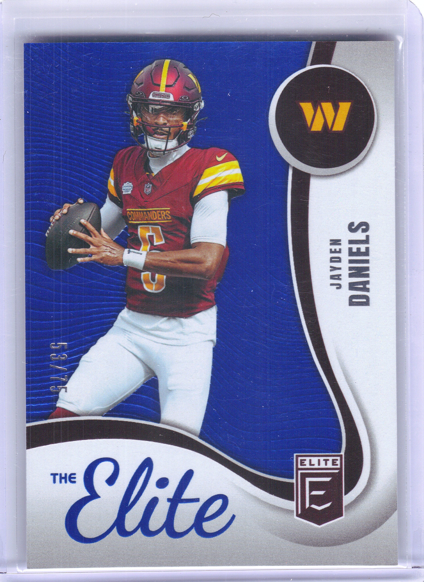 2025 Donruss Elite #5 Jayden Daniels The Elite Blue #/75 Washington Commanders SN