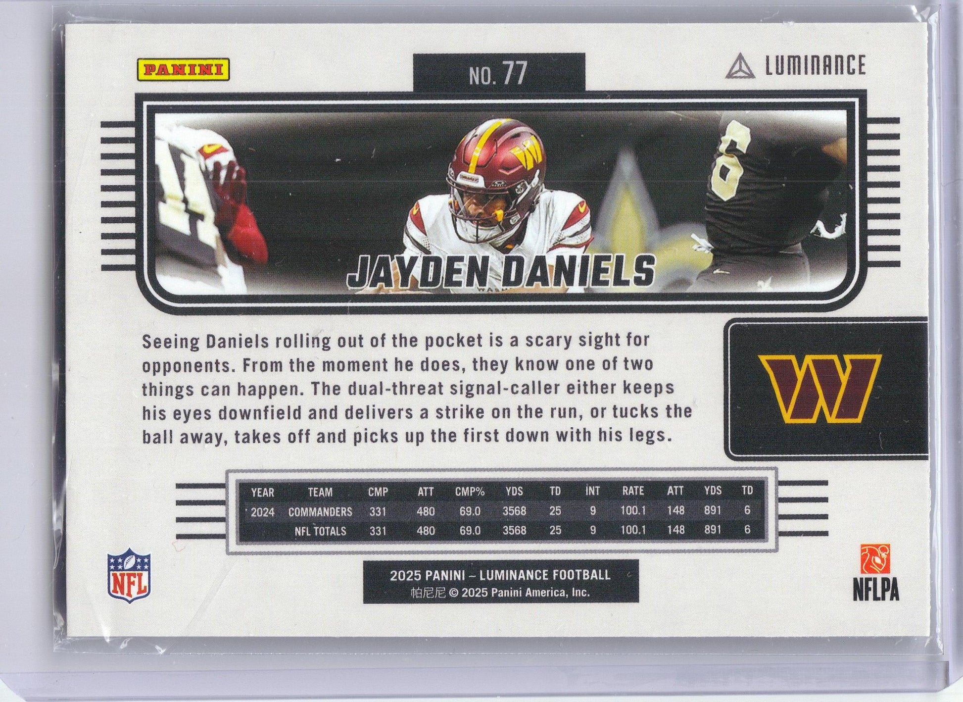 2025 Panini Luminance #77 Jayden Daniels Washington Commanders