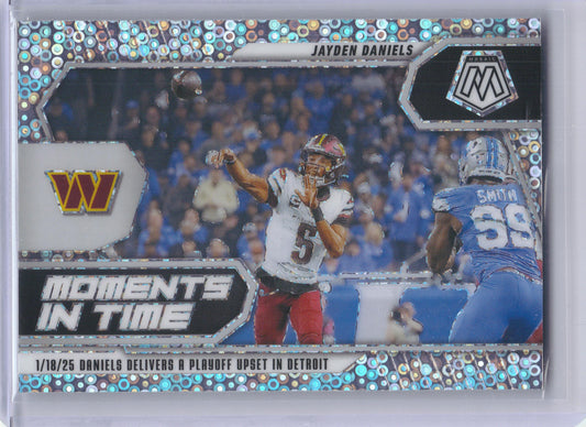 2025 Panini Mosaic #16 Jayden Daniels Moments In Time No Huddle Silver Washington Commanders