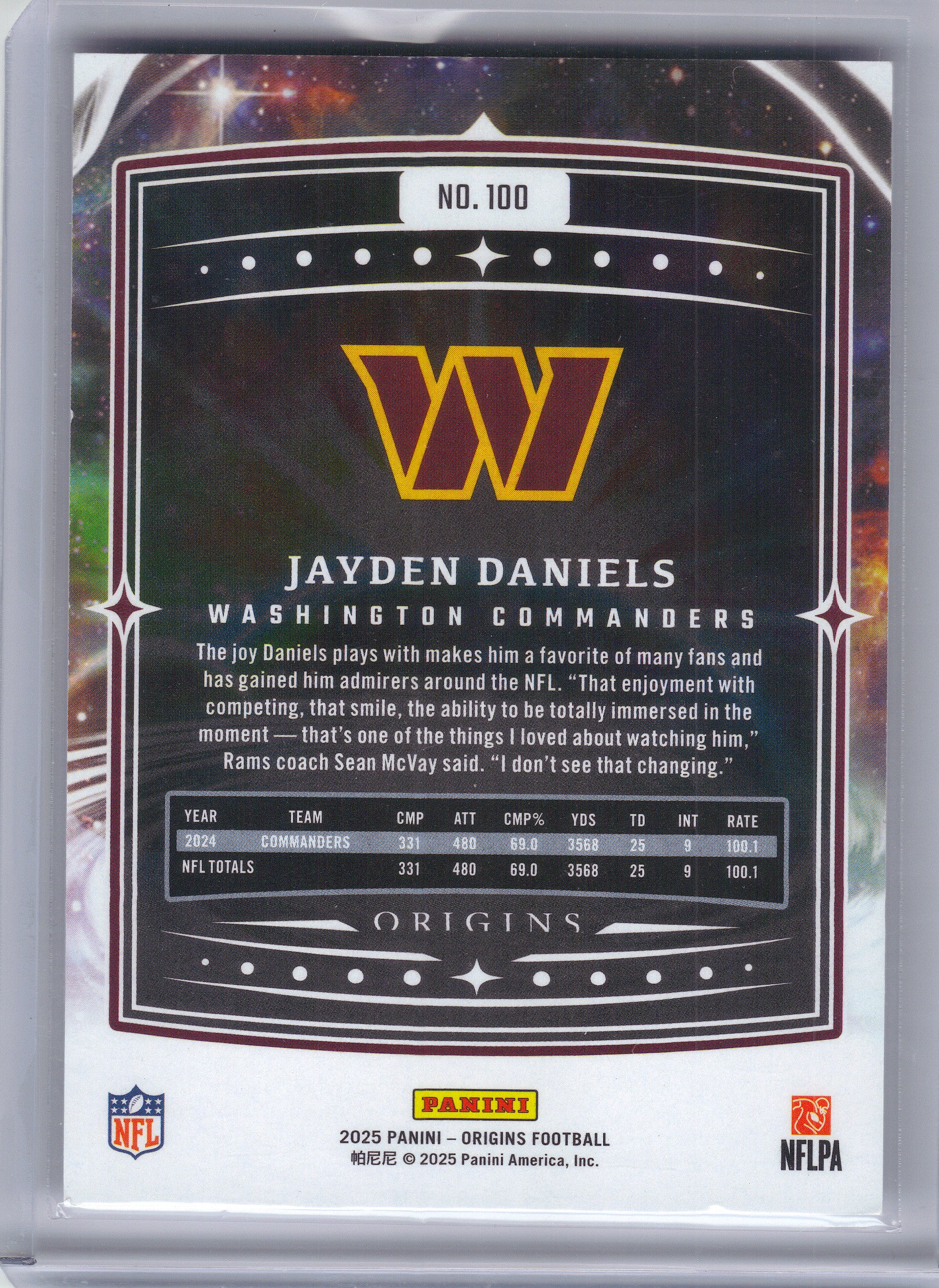 2025 Panini Origins #100 Jayden Daniels Washington Commanders