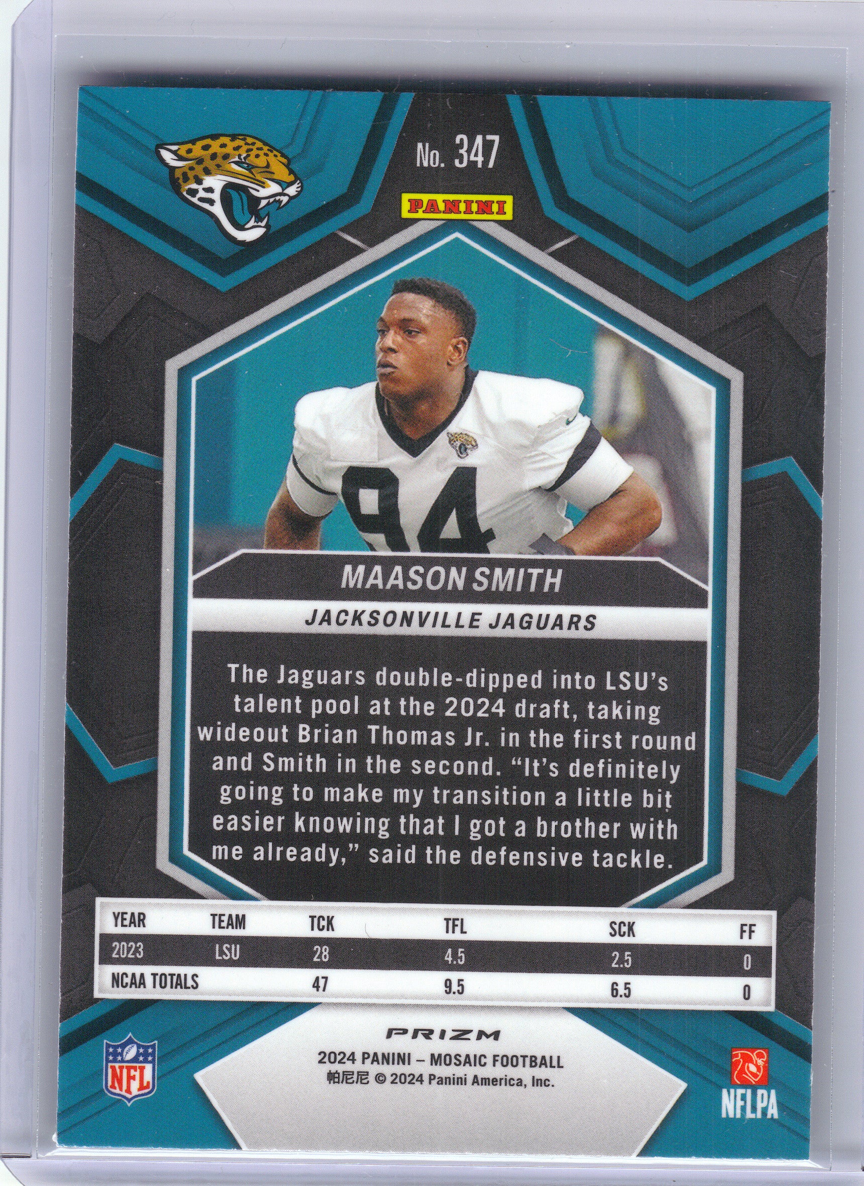2024 Panini Mosaic #347 Maason Smith Mosaic Green Jacksonville Jaguars