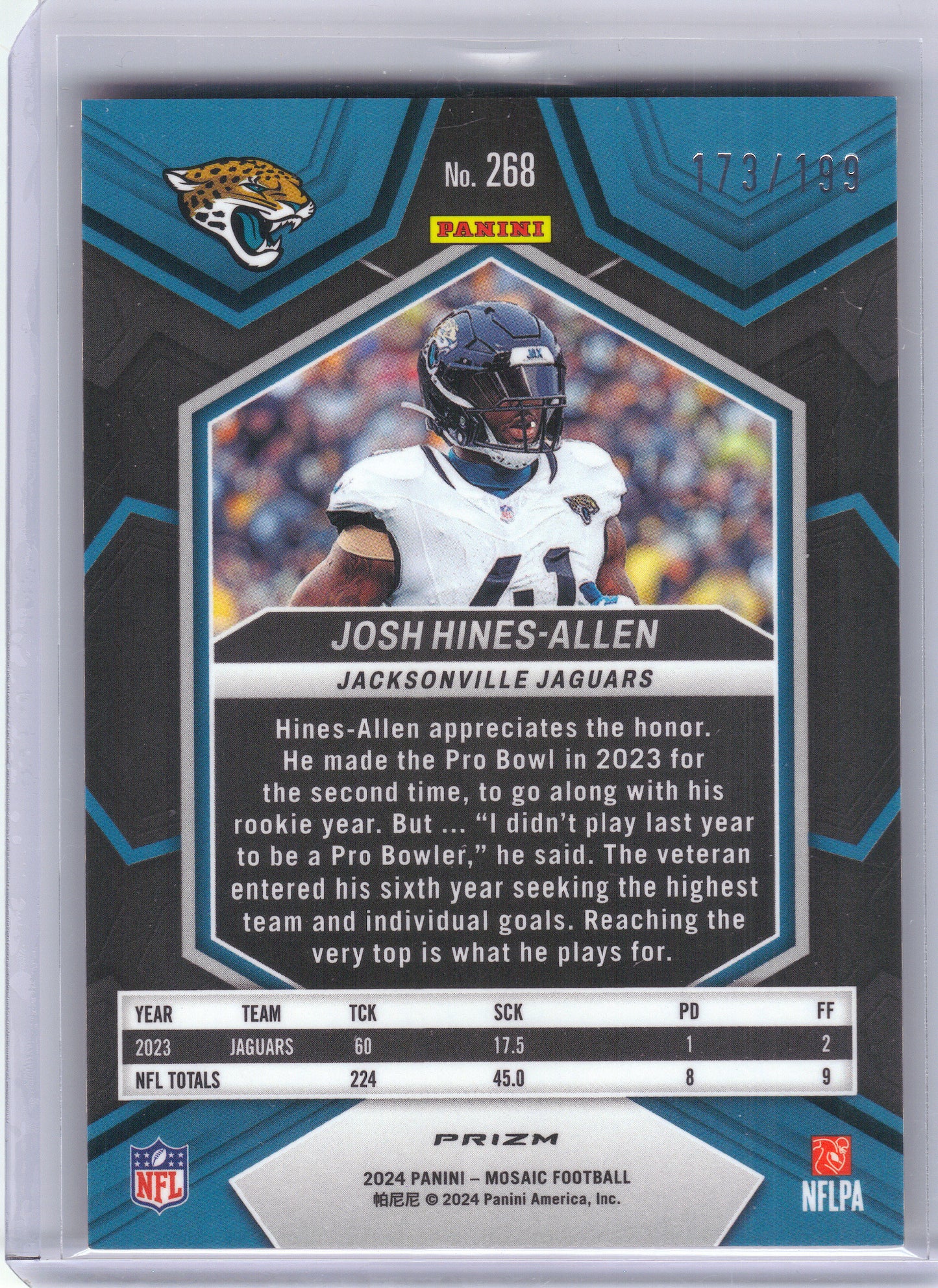 2024 Panini Mosaic #268 Josh Hines-Allen Mosaic Orange #/199 Jacksonville Jaguars SN