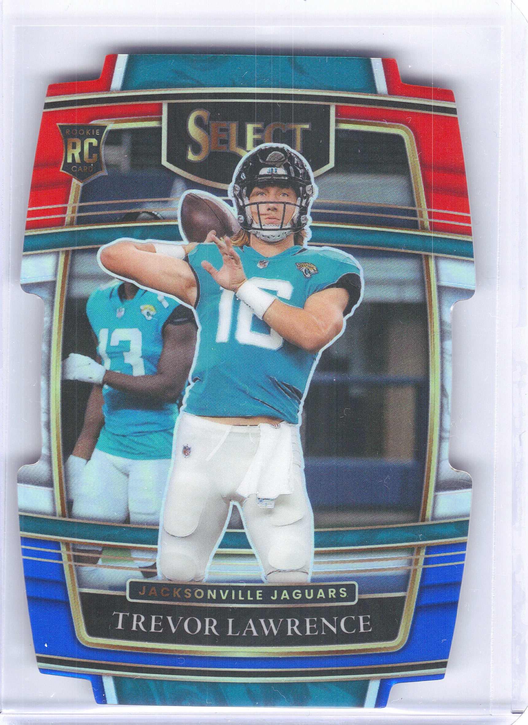 2021 Panini Select #43 Trevor Lawrence Red and Blue Prizm Die Cut Jacksonville Jaguars RC