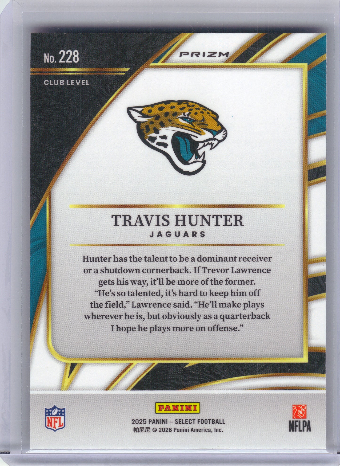 2025 Panini Select #228 Travis Hunter Pink Prizm Shock Jacksonville Jaguars RC