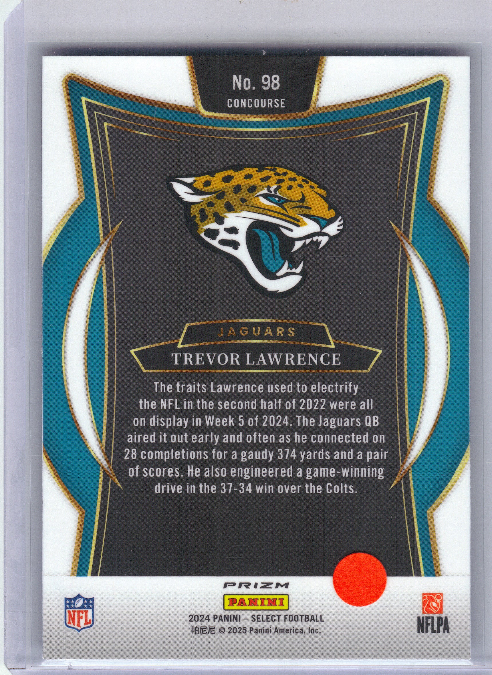 2024 Panini Select #98 Trevor Lawrence Black & Blue Prizm Shock Jacksonville Jaguars