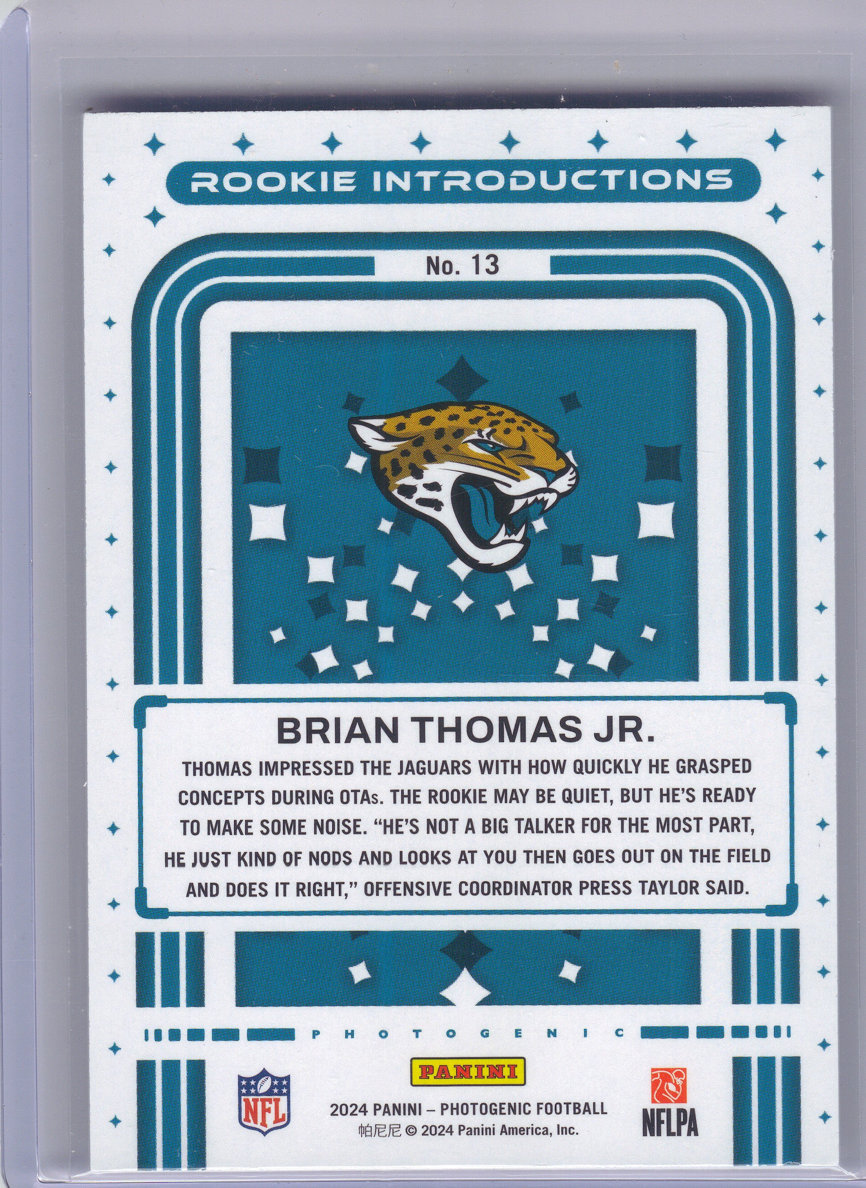 2024 Panini Photogenic #13 Brian Thomas Jr. Rookie Introductions Jacksonville Jaguars