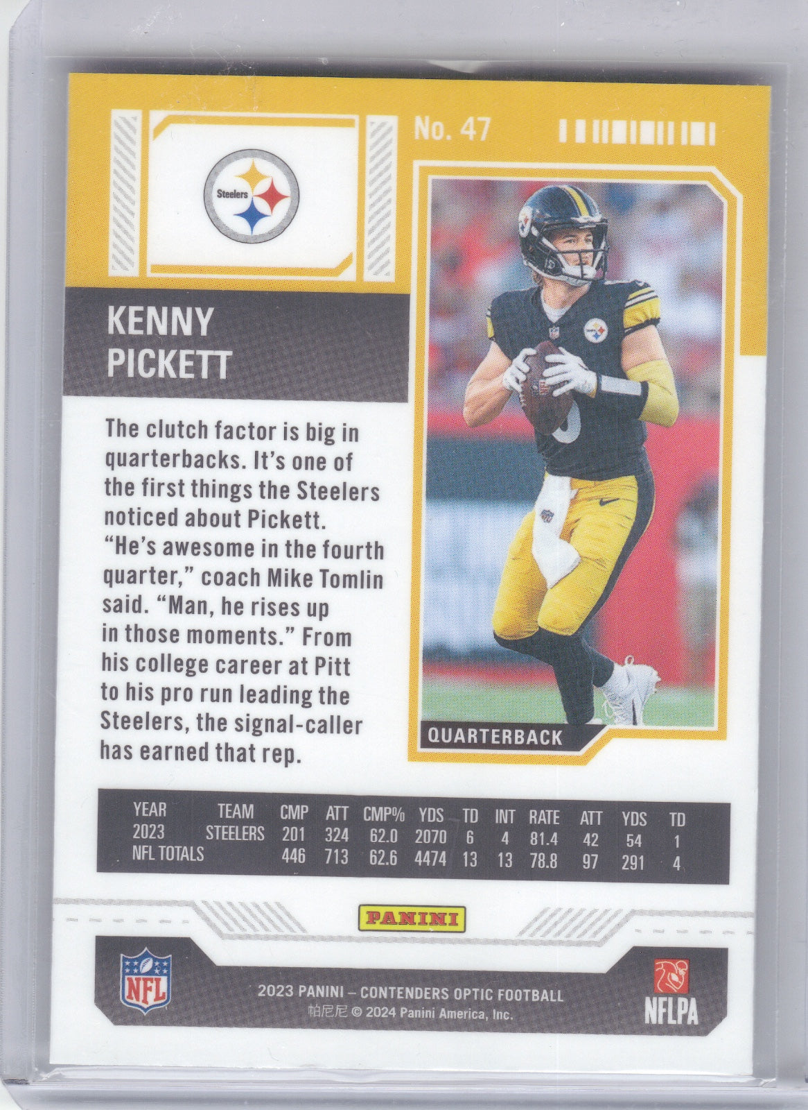 Kenny Pickett Pittsburgh Steelers 2022 Panini Contenders Optic #84 RC (Back)