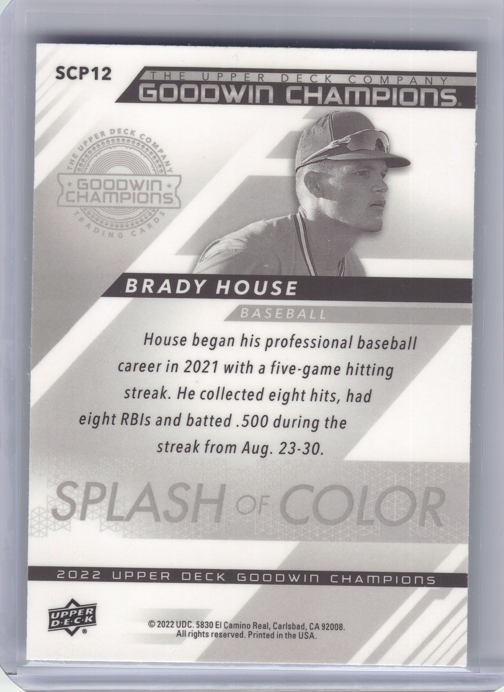 2022 Upper Deck Goodwin Champions #SCP12 Brady House Splash of Color Platinum Rainbow Green