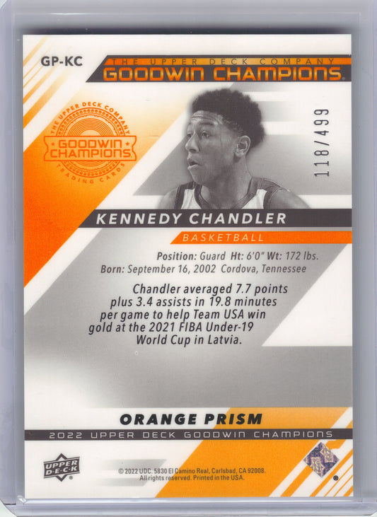 2022 Upper Deck Goodwin Champions #GP-KC Kennedy Chandler Platinum High Series Orange Prism #/499 SN