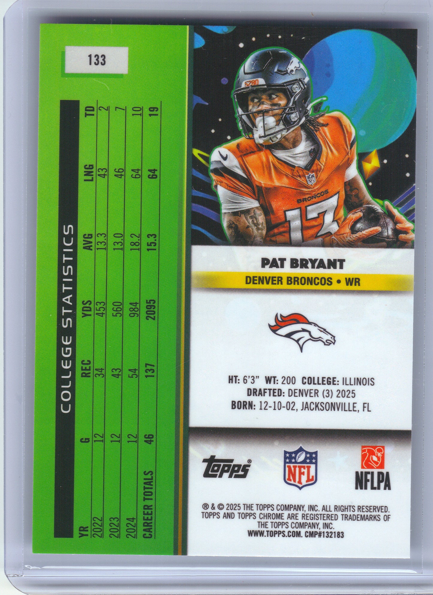 2025 Topps Chrome Cosmic #133 Pat Bryant Denver Broncos RC