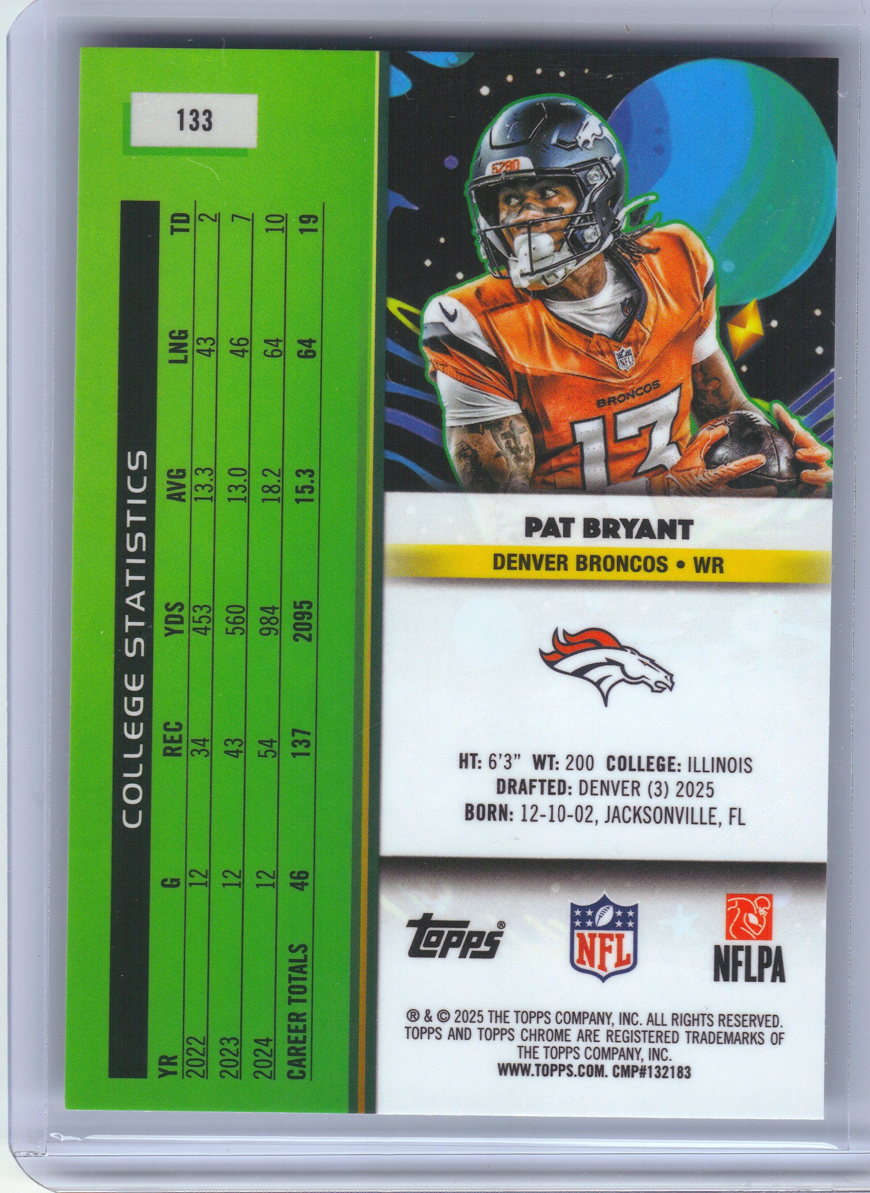 2025 Topps Chrome Cosmic #133 Pat Bryant Denver Broncos RC