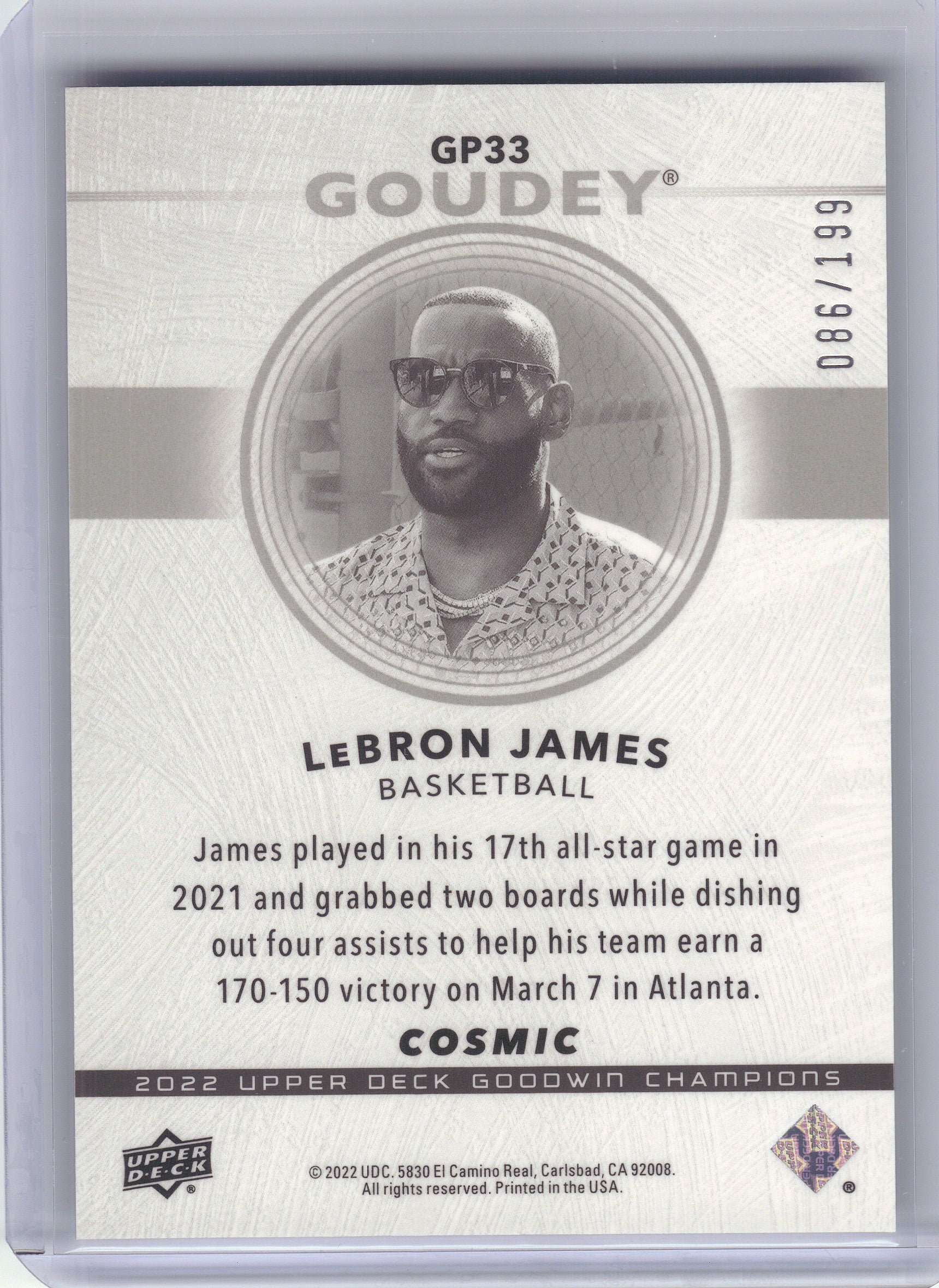2022 Upper Deck Goodwin Champions #GP33 LeBron James Goudey Platinum Cosmic #/199 SN