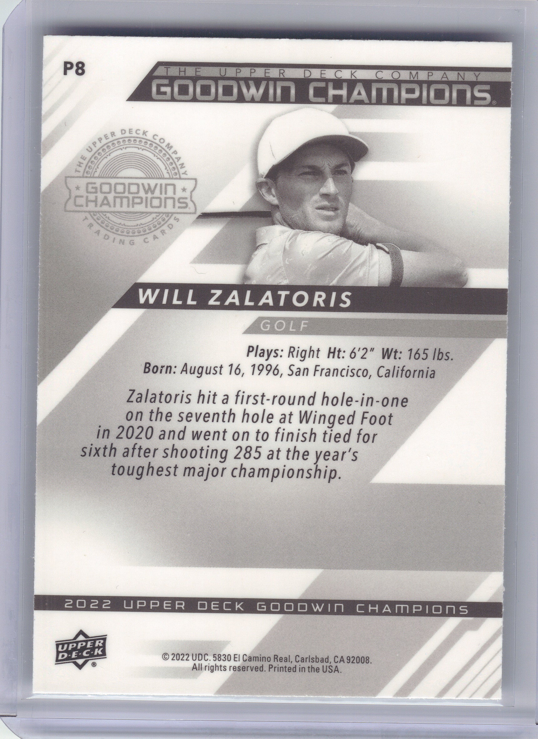2022 Upper Deck Goodwin Champions #P8 Will Zalatoris Platinum