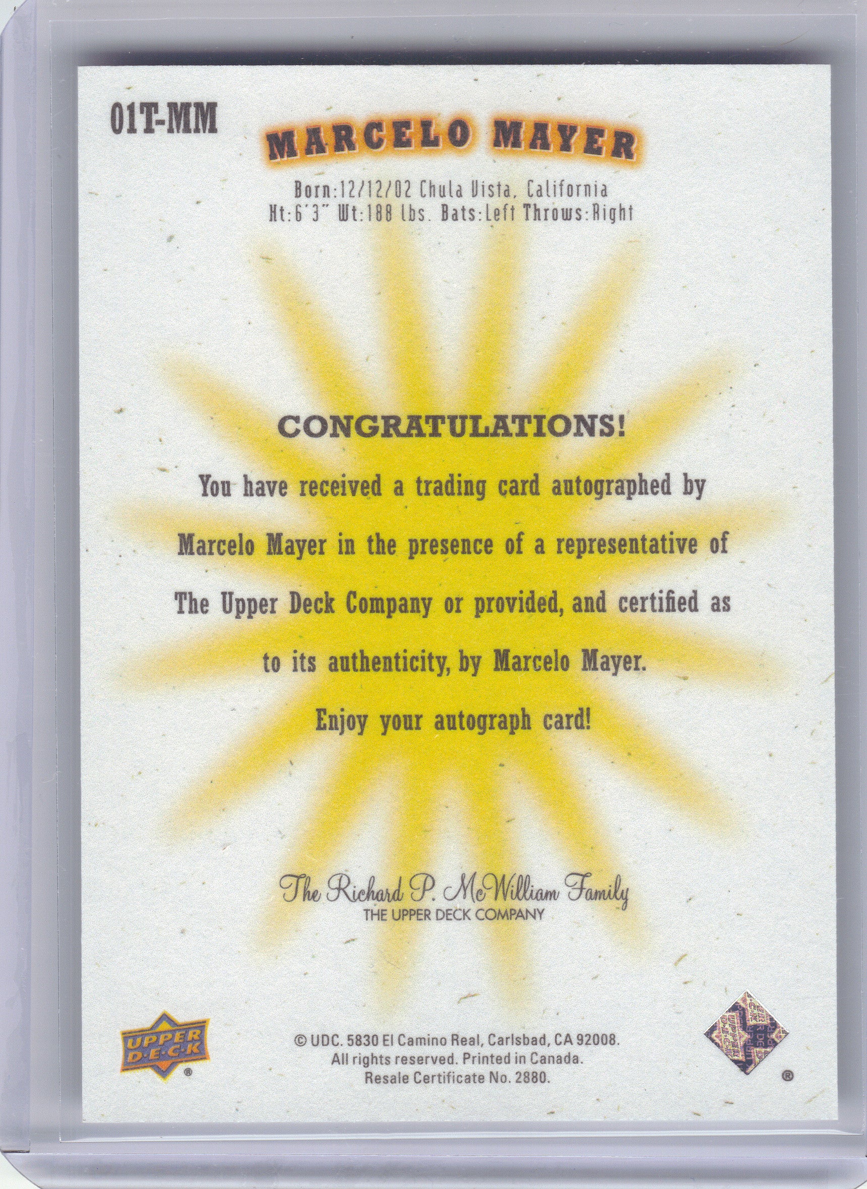 2022 Upper Deck Goodwin Champions #01T-MM Marcelo Mayer SP Authentic 2000 Future Watch Auto #/299 SN, AU