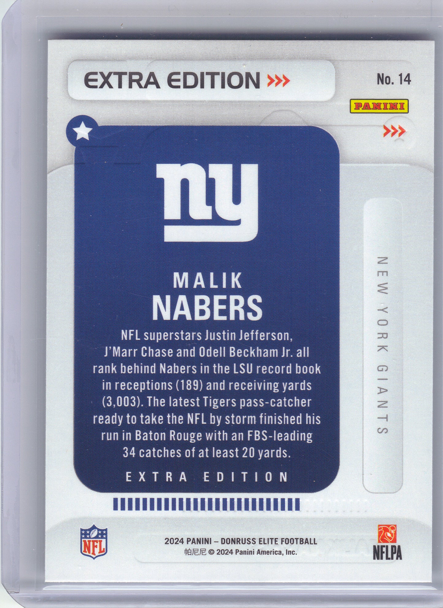 2024 Donruss Elite #14 Malik Nabers Extra Edition New York Giants