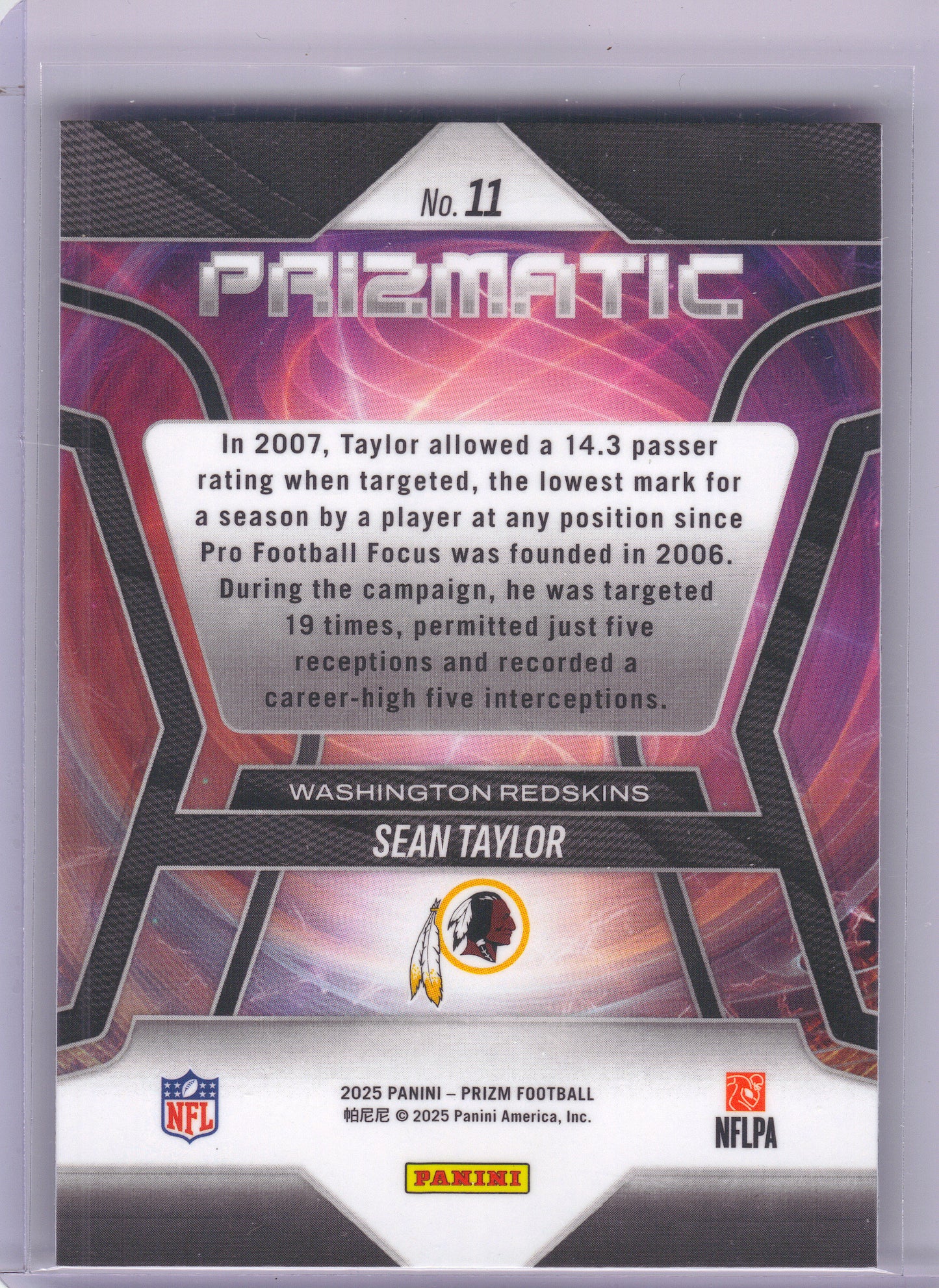 2025 Panini Prizm #11 Sean Taylor Prizmatic Washington Redskins