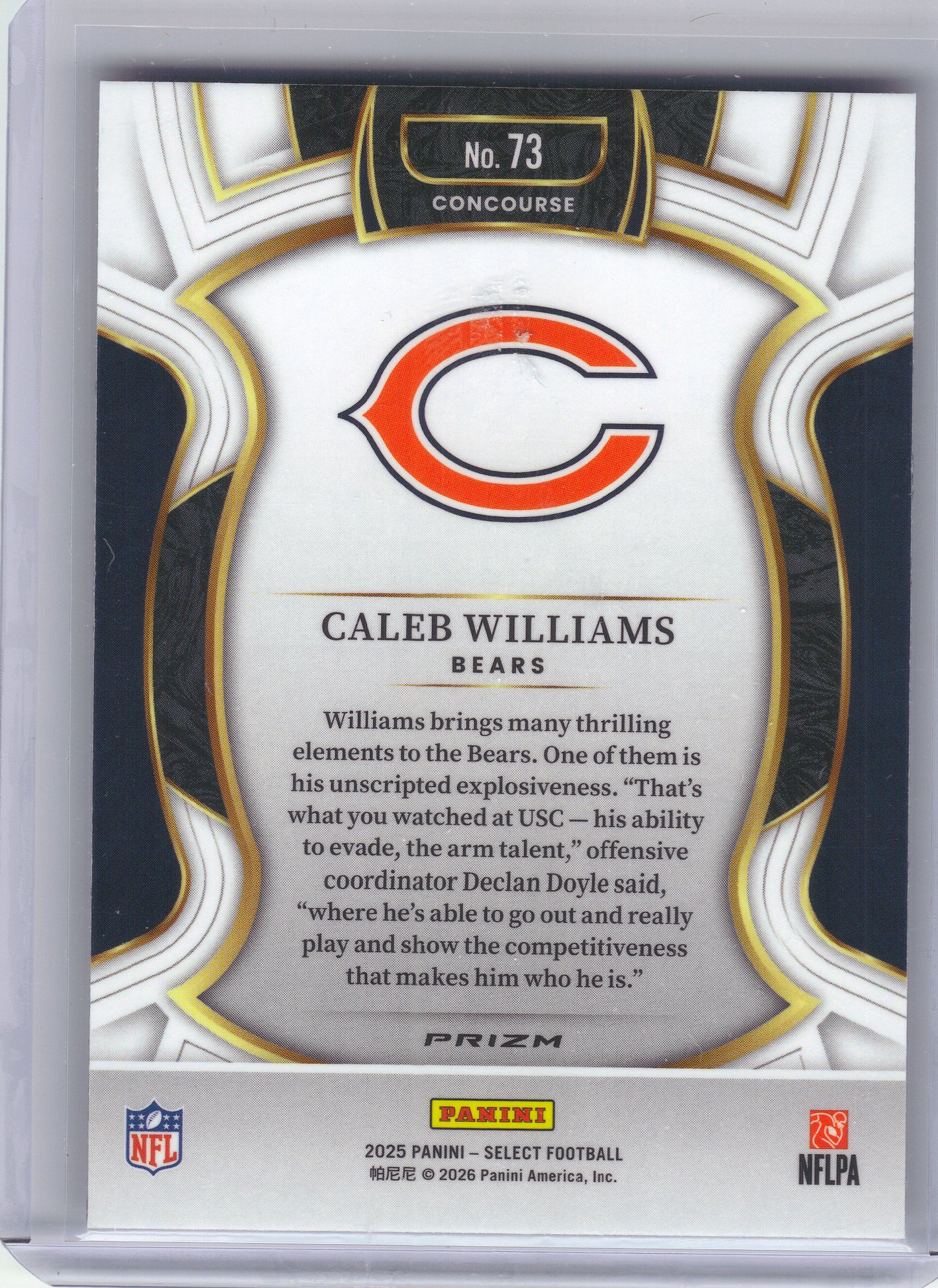 2025 Panini Select #73 Caleb Williams Pink Prizm Shock Chicago Bears