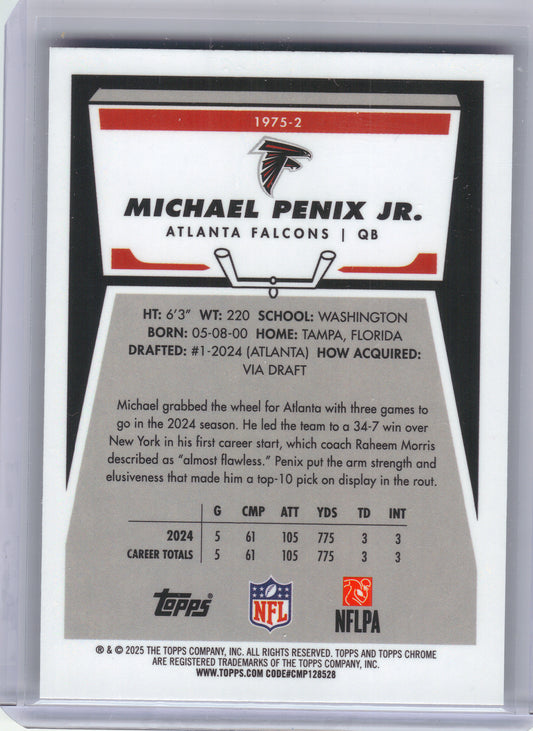 2025 Topps Chrome #1975-2 Michael Penix Jr. 1975 Topps X-Fractor Atlanta Falcons