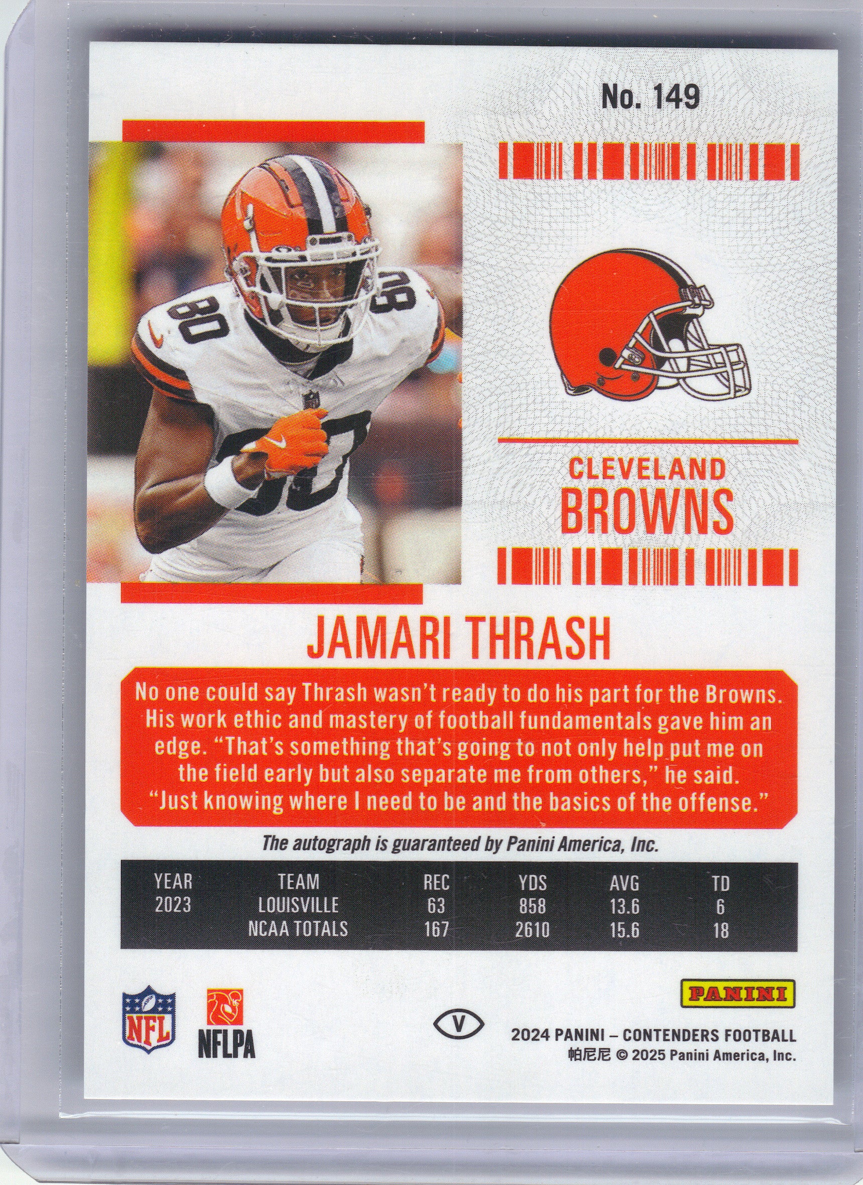 2024 Panini Contenders #149 Jamari Thrash Divisional Ticket #/99 Cleveland Browns SN, AU