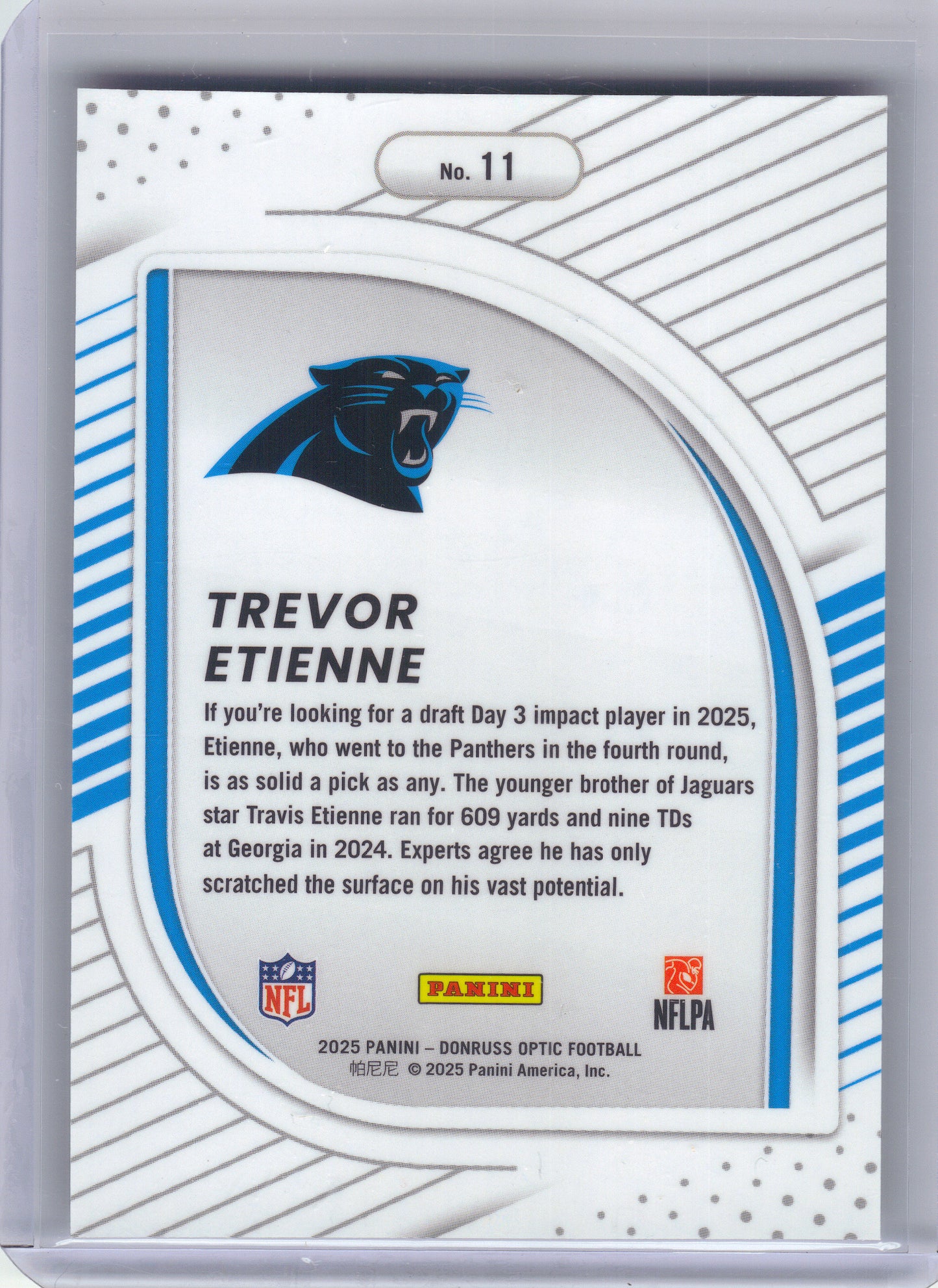2025 Donruss Optic #11 Trevor Etienne Hidden Potential Carolina Panthers