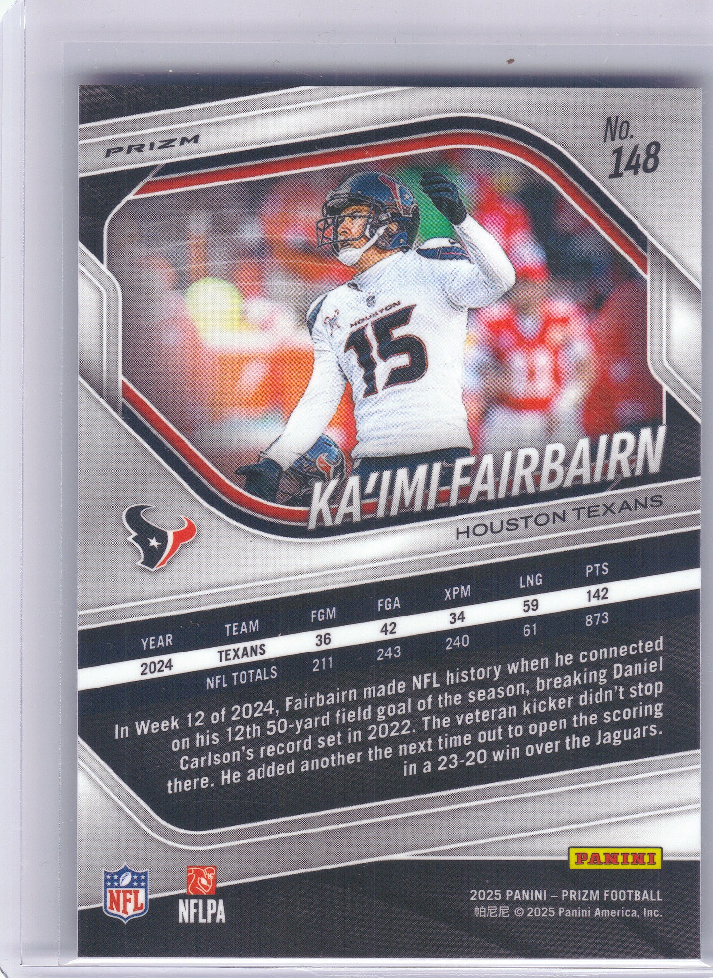 2025 Panini Prizm #148 Ka'imi Fairbairn Silver Houston Texans