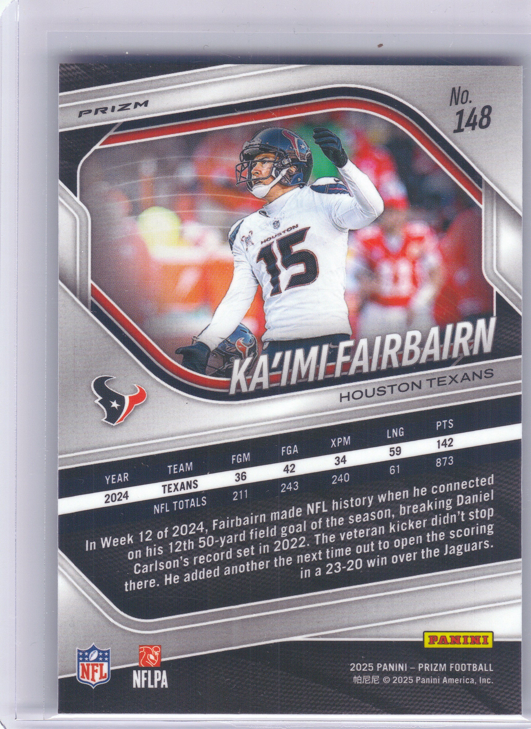 2025 Panini Prizm #148 Ka'imi Fairbairn Silver Houston Texans