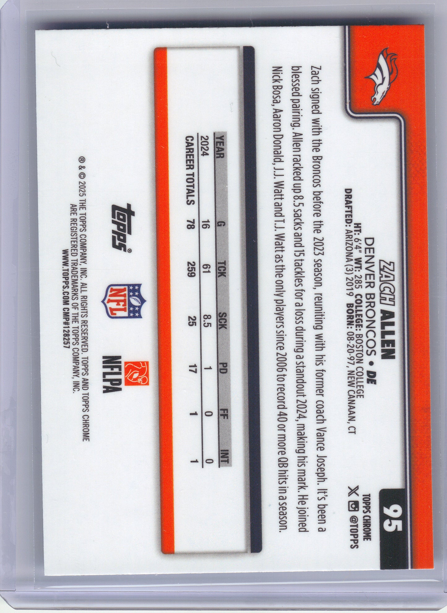 2025 Topps Chrome Sapphire Edition #95 Zach Allen Denver Broncos