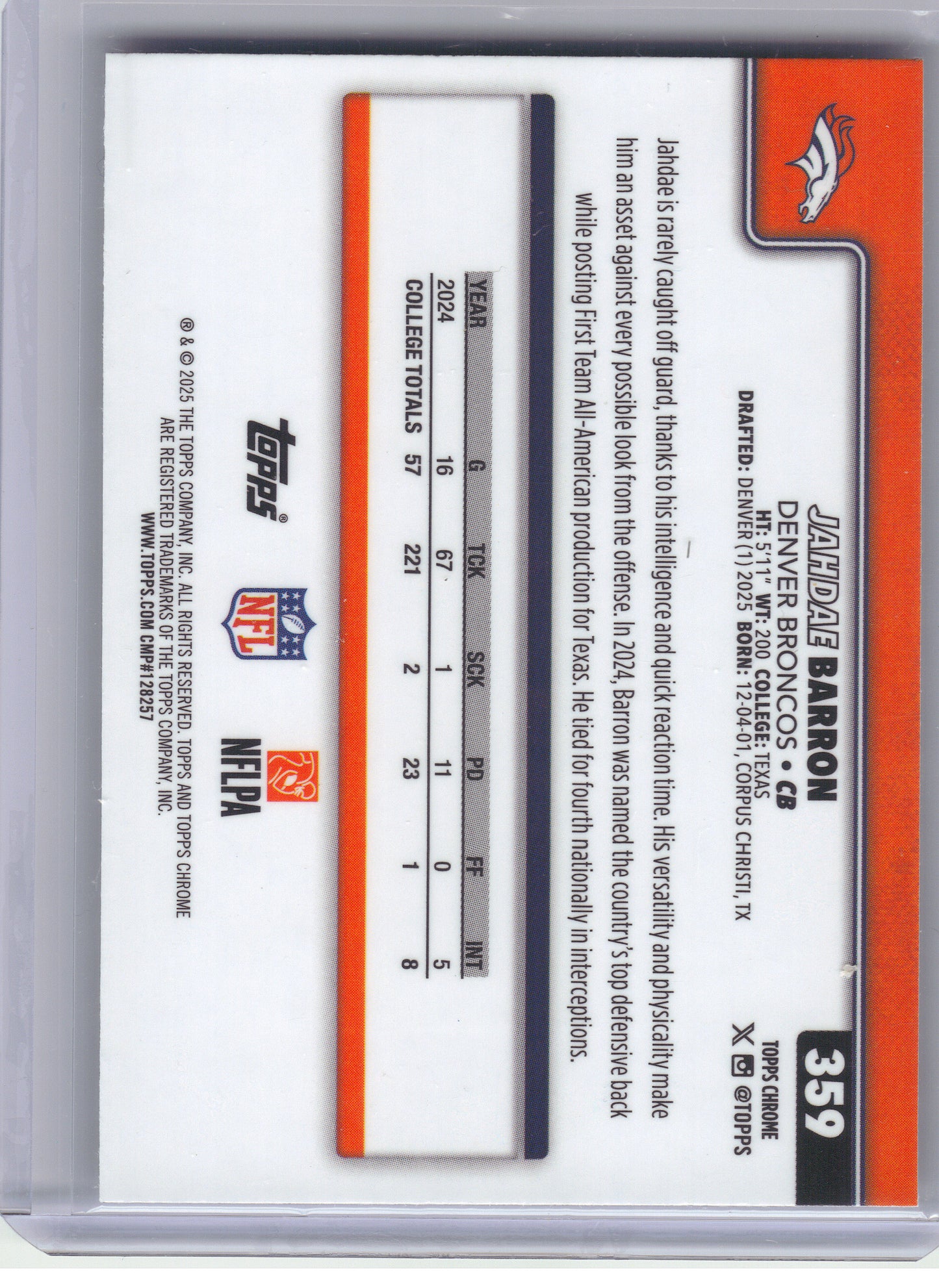 2025 Topps Chrome #359 Jahdae Barron Geometric Refractor Denver Broncos RC