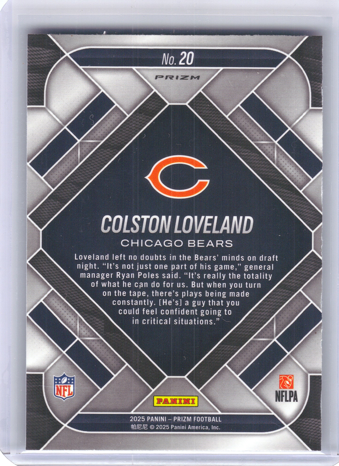 2025 Panini Prizm #20 Colston Loveland Emergent Green Chicago Bears