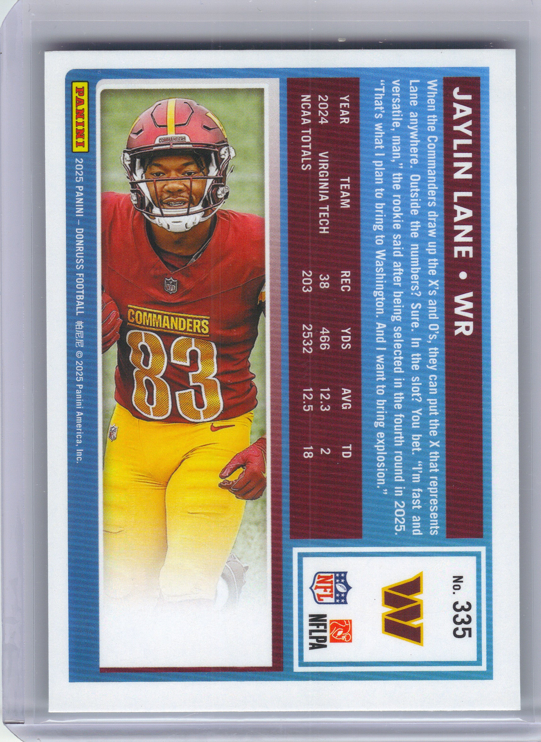 2025 Donruss #335 Jaylin Lane Press Proofs Green x Washington Commanders RC
