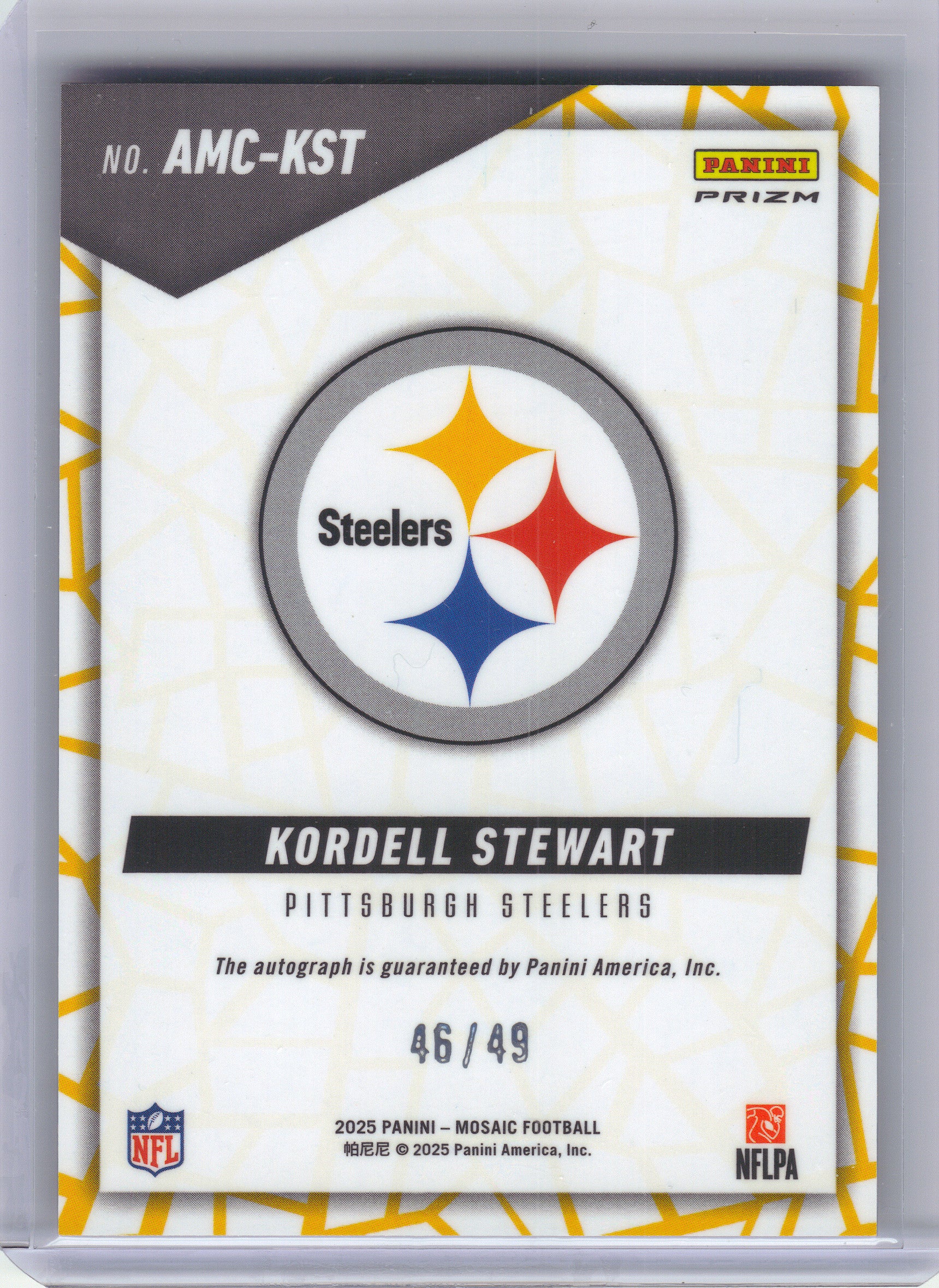 2025 Panini Mosaic #AMC-KST Kordell Stewart Autographs Mosaic Purple #/49 Pittsburgh Steelers SN, AU