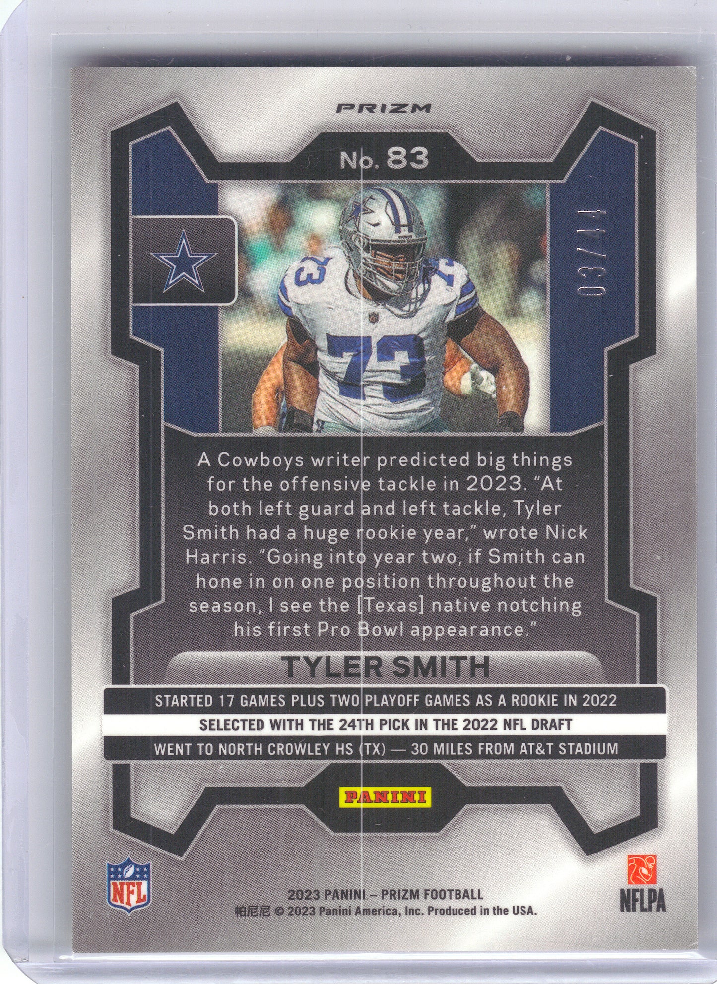 2023 Panini Prizm #83 Tyler Smith Red and Yellow #/44 Dallas Cowboys SN