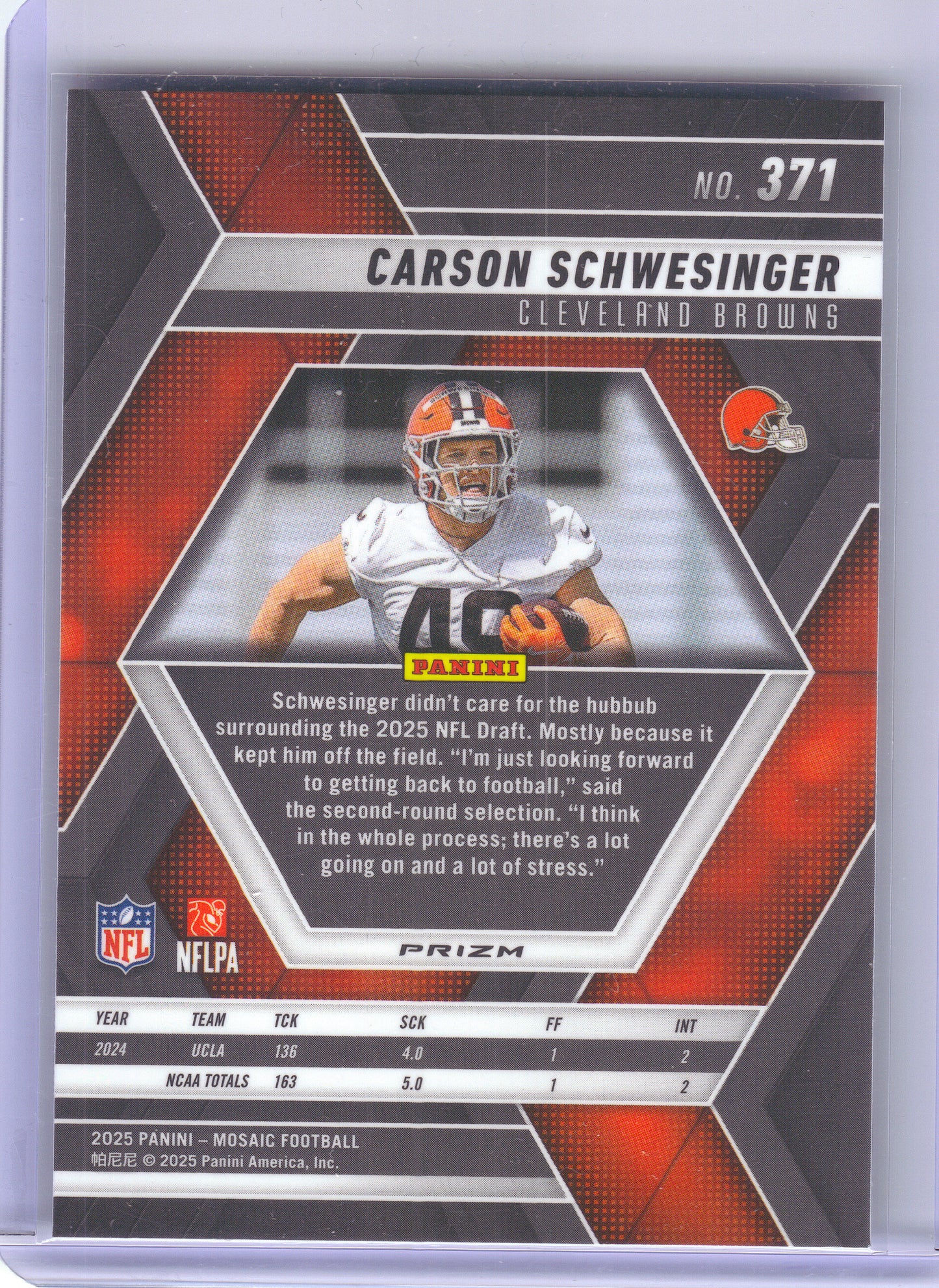 2025 Panini Mosaic #371 Carson Schwesinger Silver Cleveland Browns RC