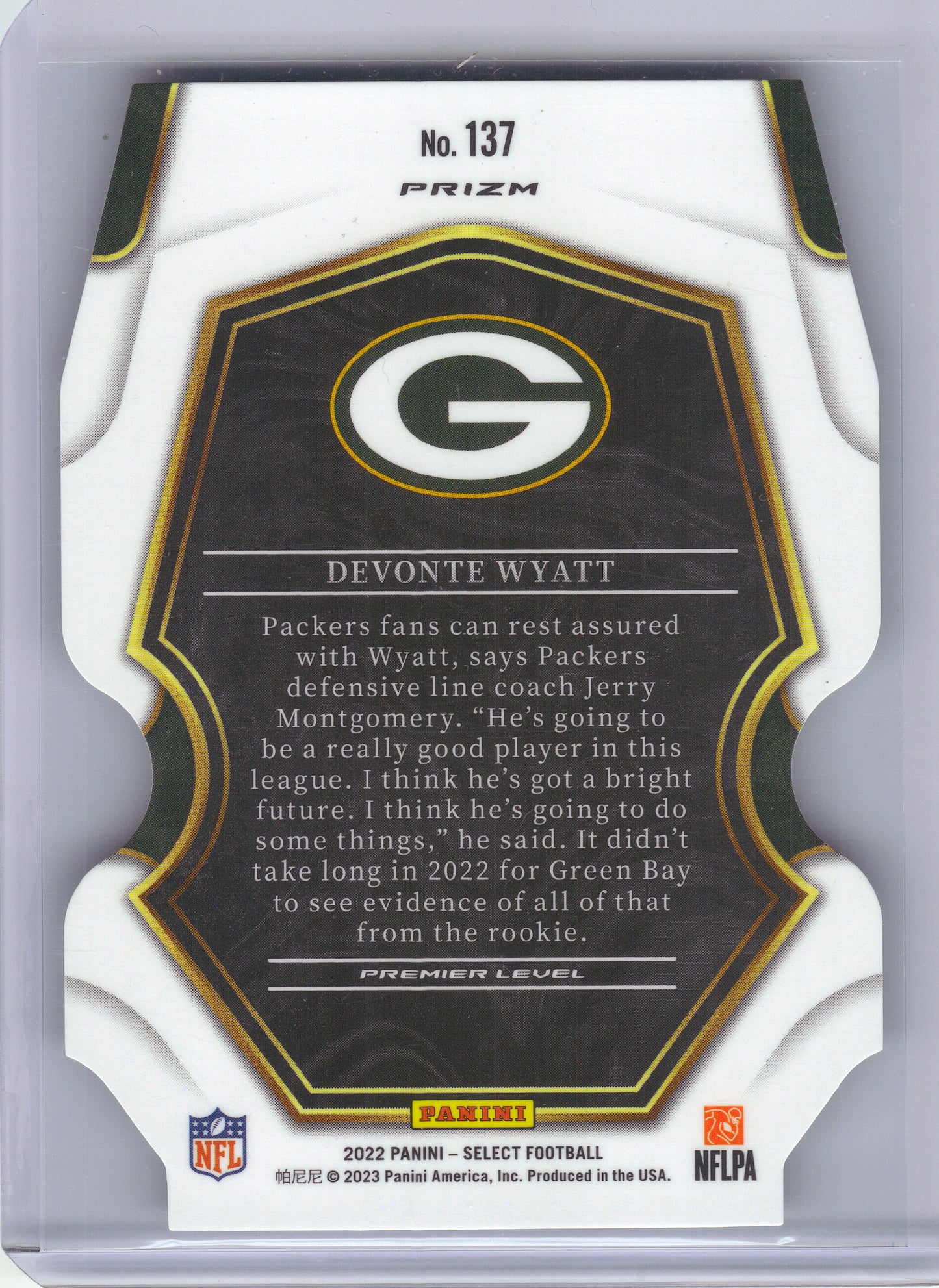 2022 Panini Select #137 Devonte Wyatt Zebra Prizm Die Cut Green Bay Packers RC