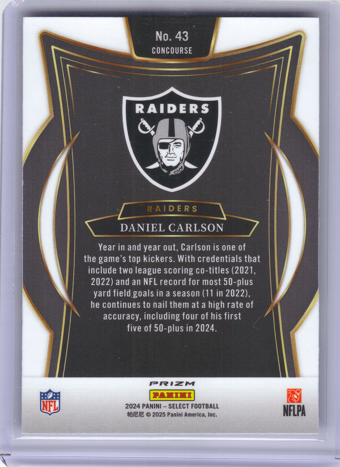 2024 Panini Select #43 Daniel Carlson Red & Blue Prizm Shock Las Vegas Raiders