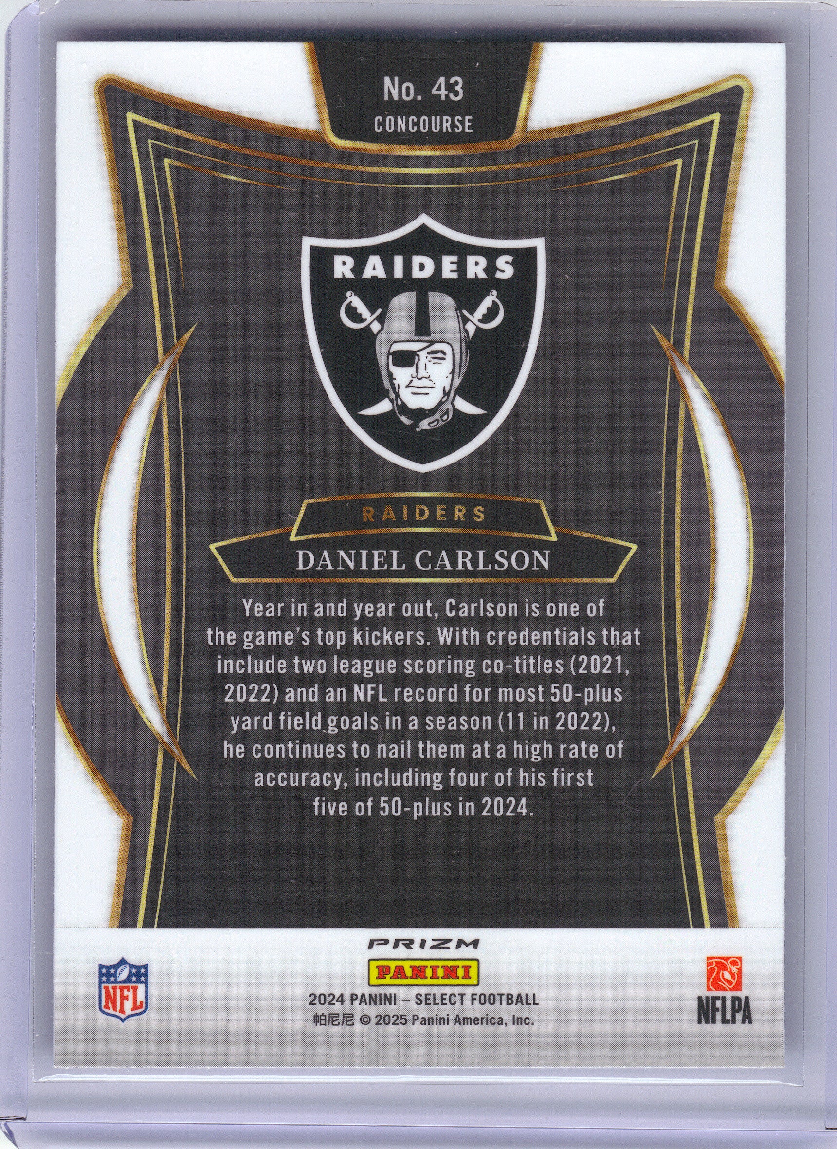 2024 Panini Select #43 Daniel Carlson Red & Blue Prizm Shock Las Vegas Raiders