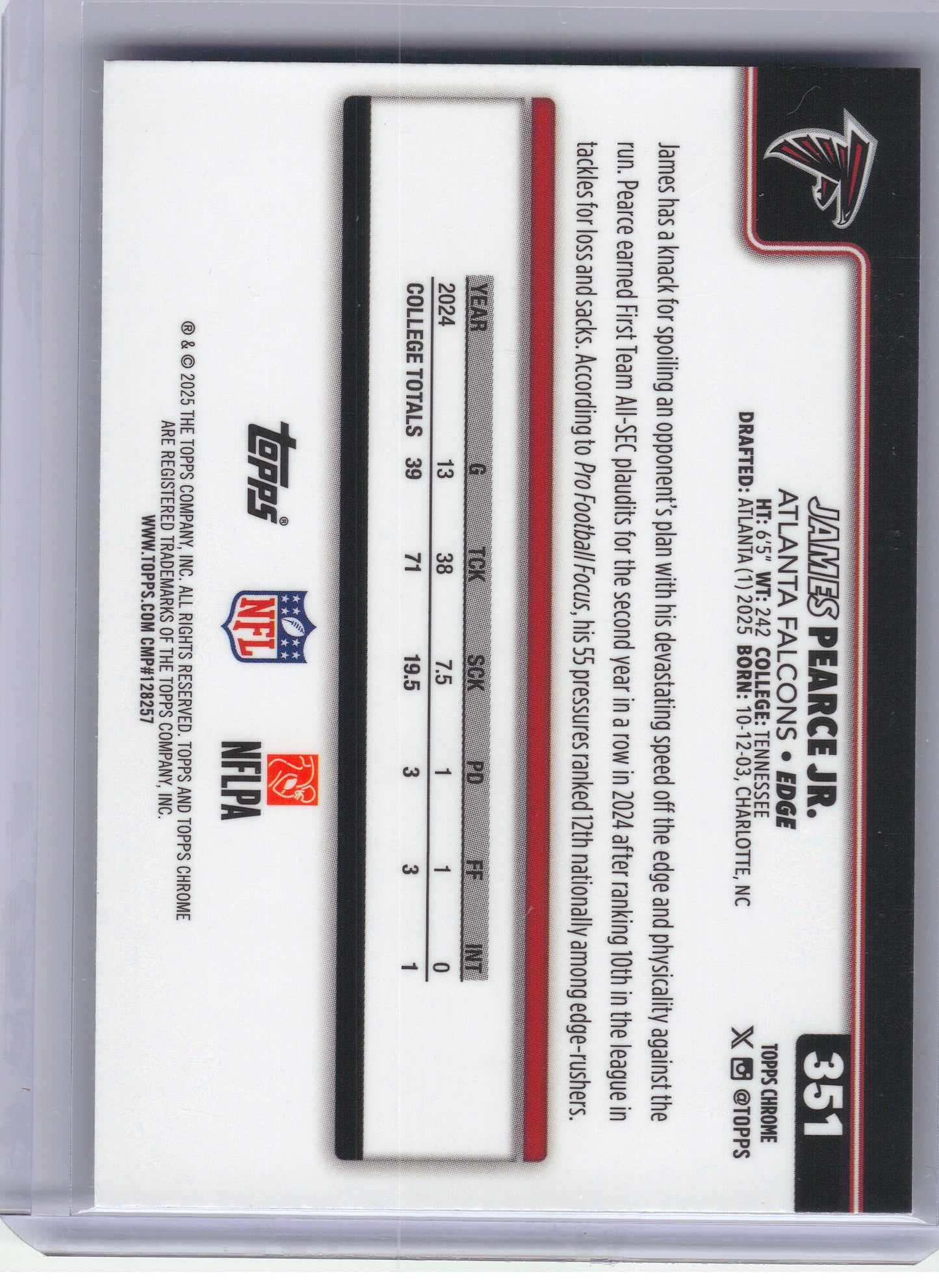2025 Topps Chrome #351 James Pearce Jr. X-Fractor Atlanta Falcons RC