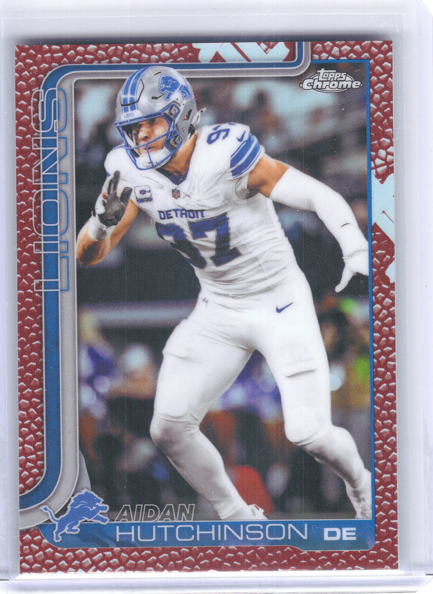 2025 Topps Chrome #104 Aidan Hutchinson Football Leather Refractor Detroit Lions