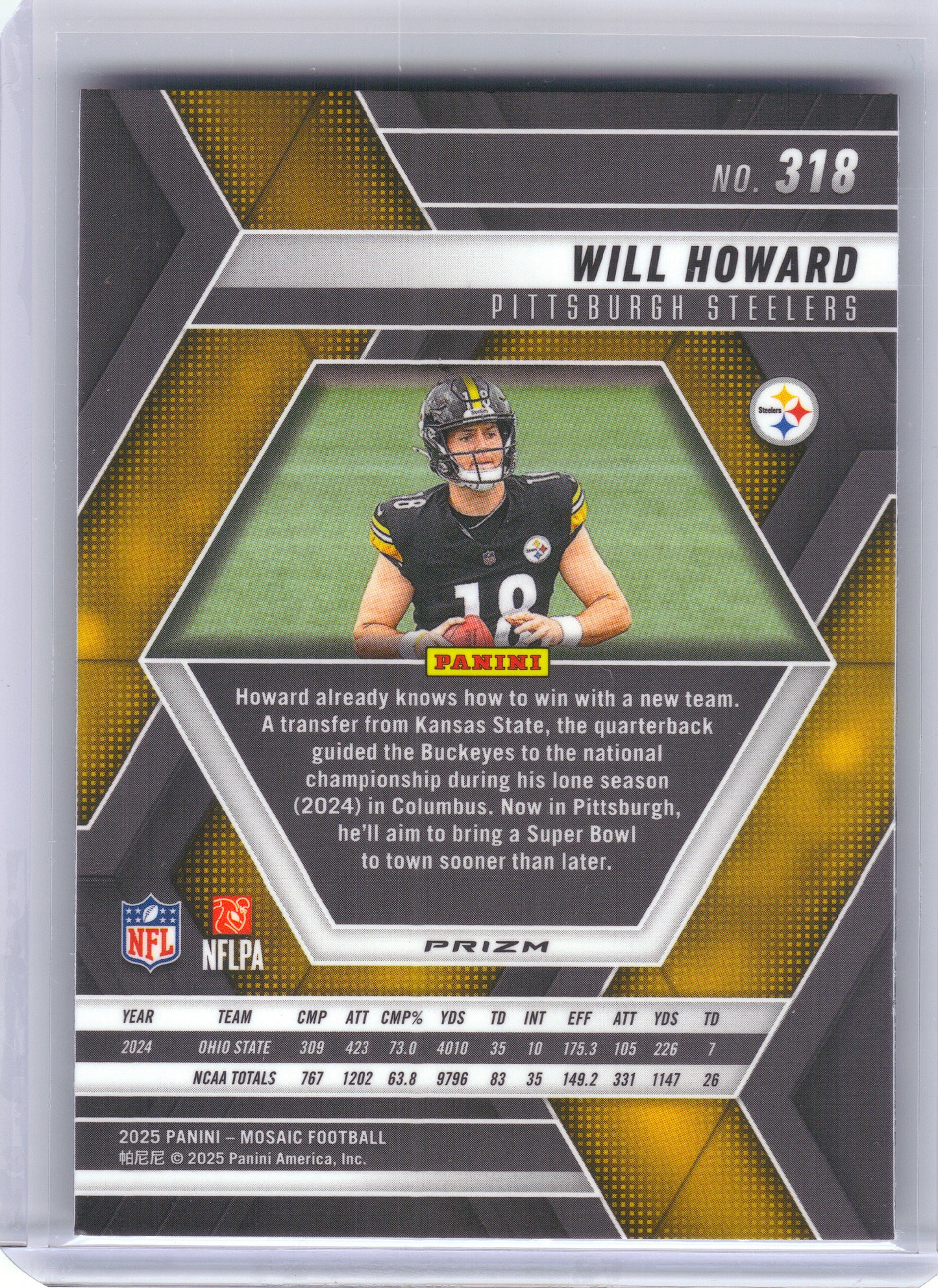 2025 Panini Mosaic #318 Will Howard Mosaic Red Pittsburgh Steelers RC