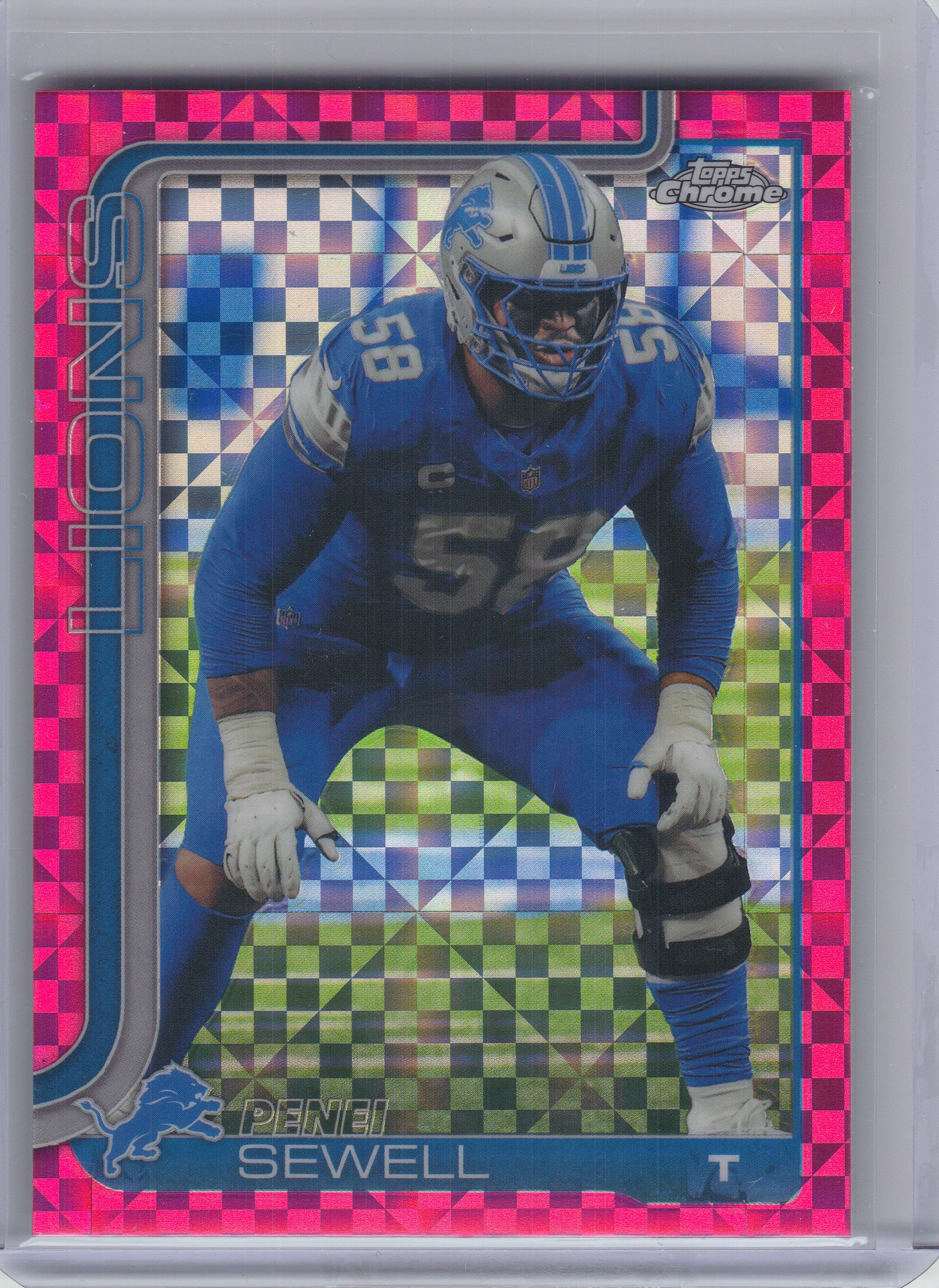 2025 Topps Chrome #99 Penei Sewell Hot Pink X-Fractor Detroit Lions