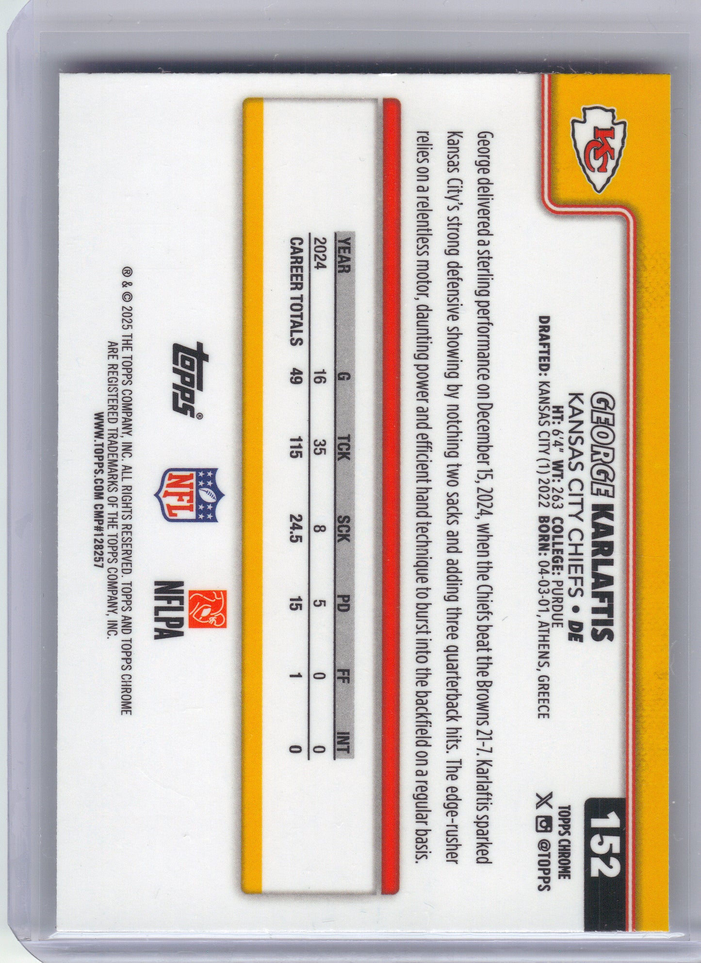 2025 Topps Chrome #152 George Karlaftis Pulsar Refractor Kansas City Chiefs