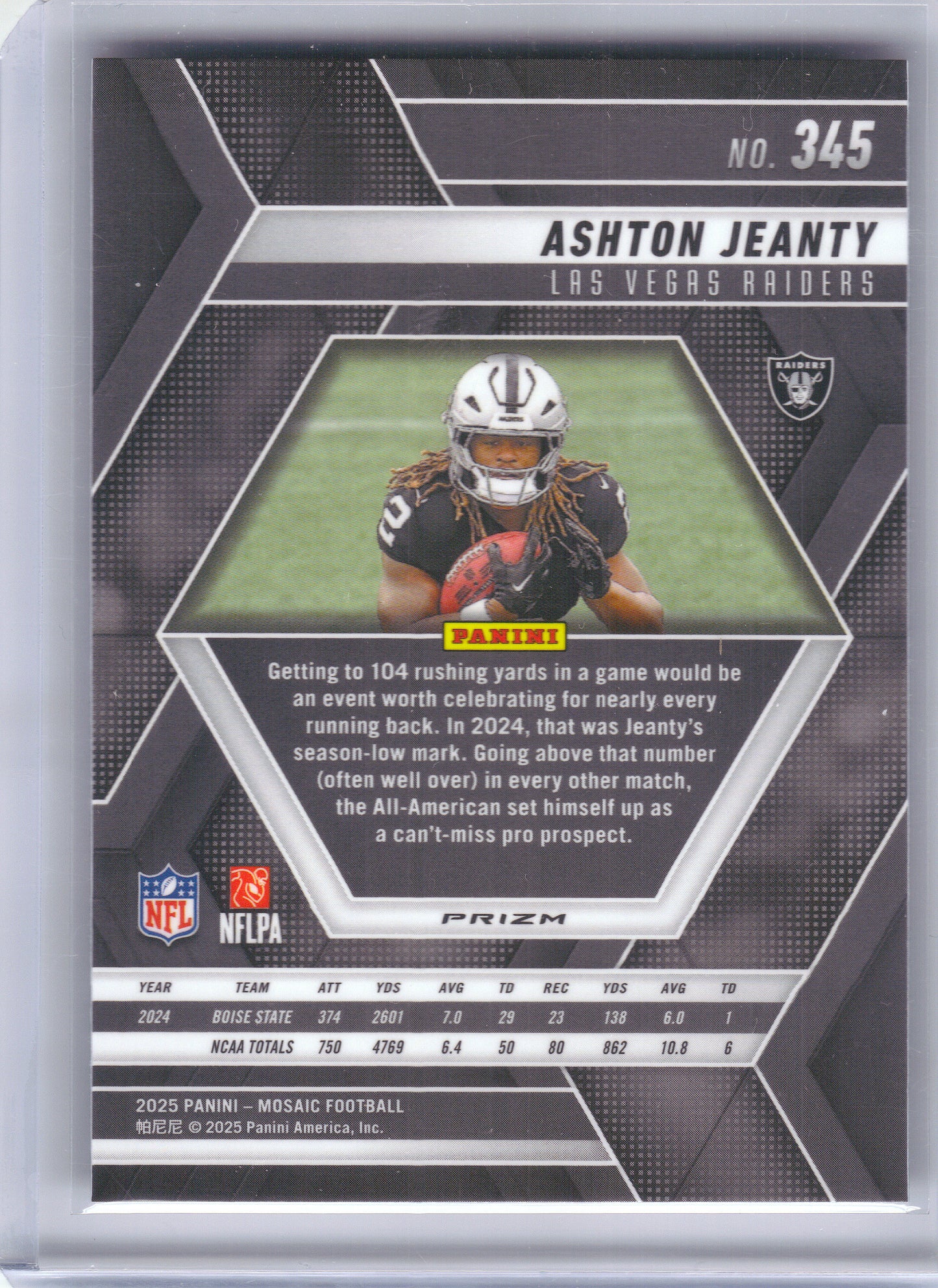2025 Panini Mosaic #345 Ashton Jeanty Mosaic Choice Red and Green Las Vegas Raiders RC