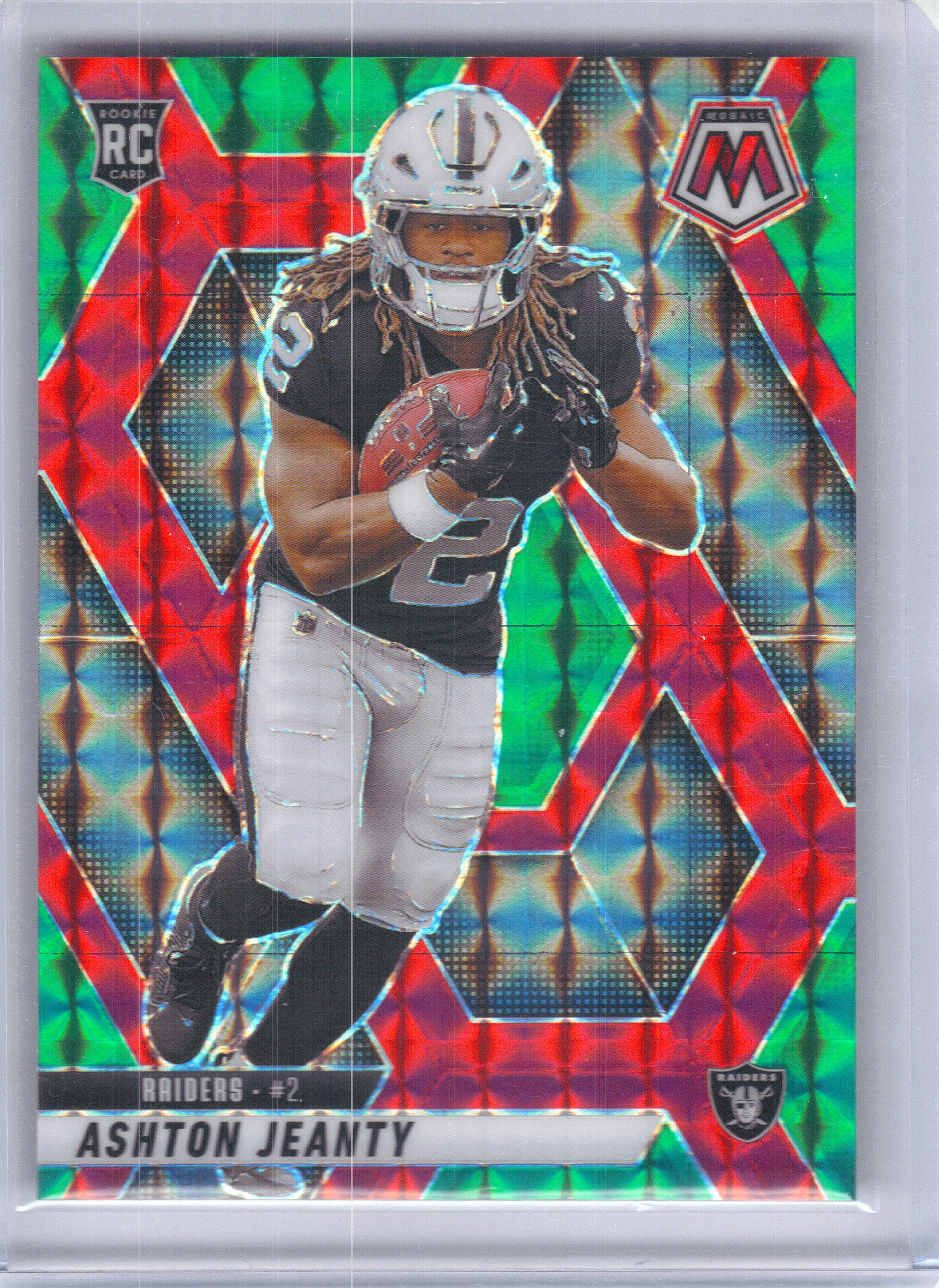 2025 Panini Mosaic #345 Ashton Jeanty Mosaic Choice Red and Green Las Vegas Raiders RC