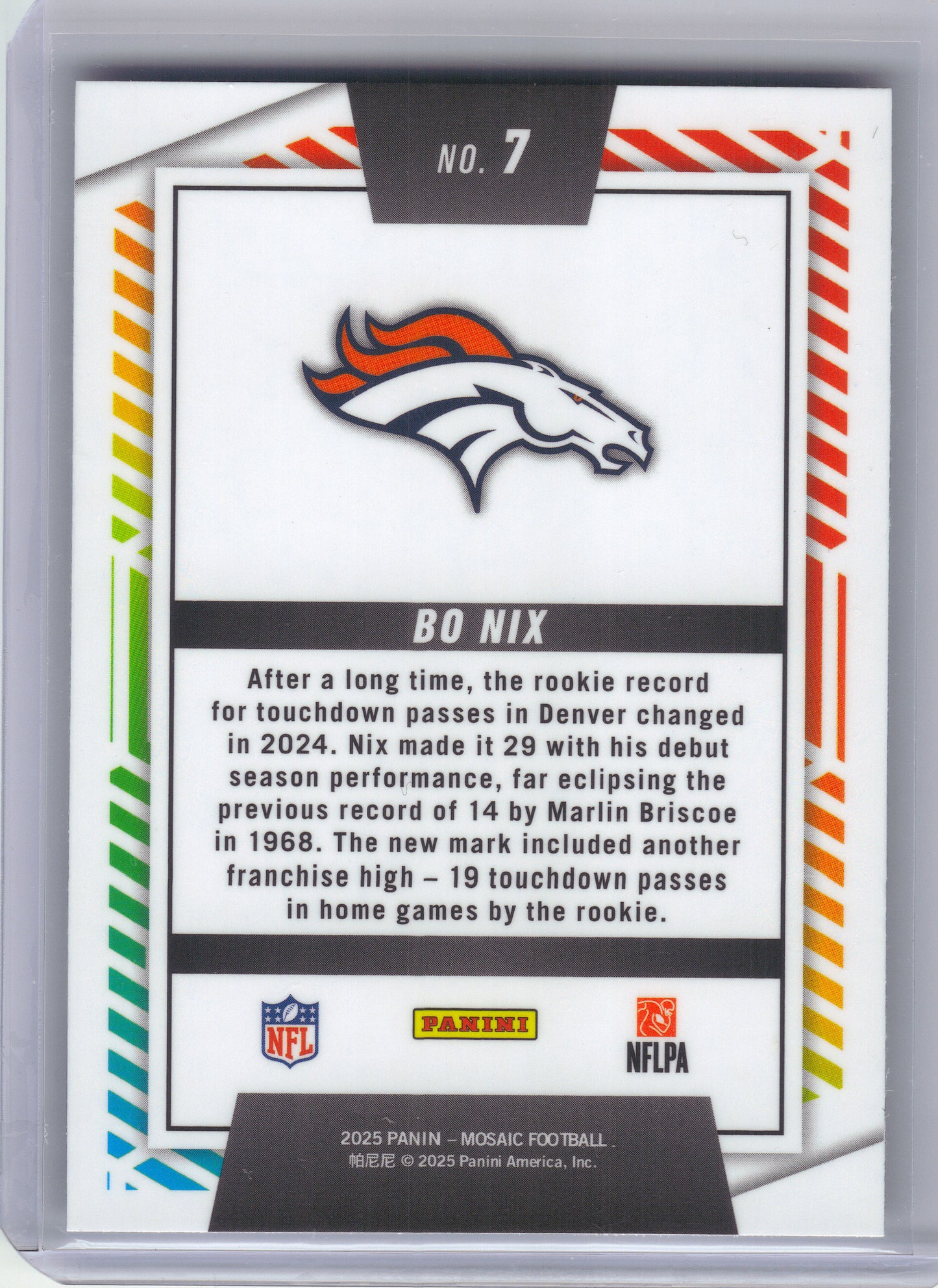 2025 Panini Mosaic #7 Bo Nix Men of Mastery Denver Broncos