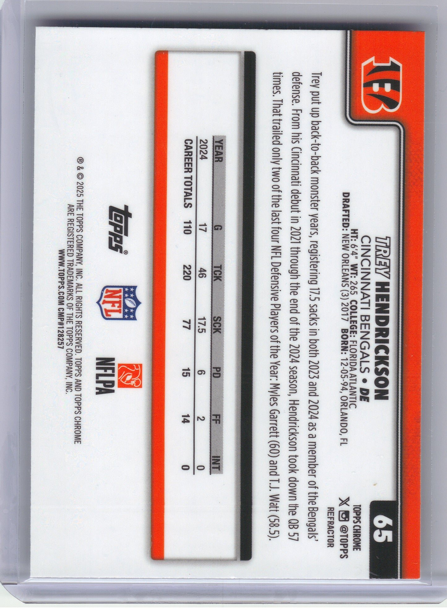 2025 Topps Chrome #65 Trey Hendrickson Refractor Cincinnati Bengals